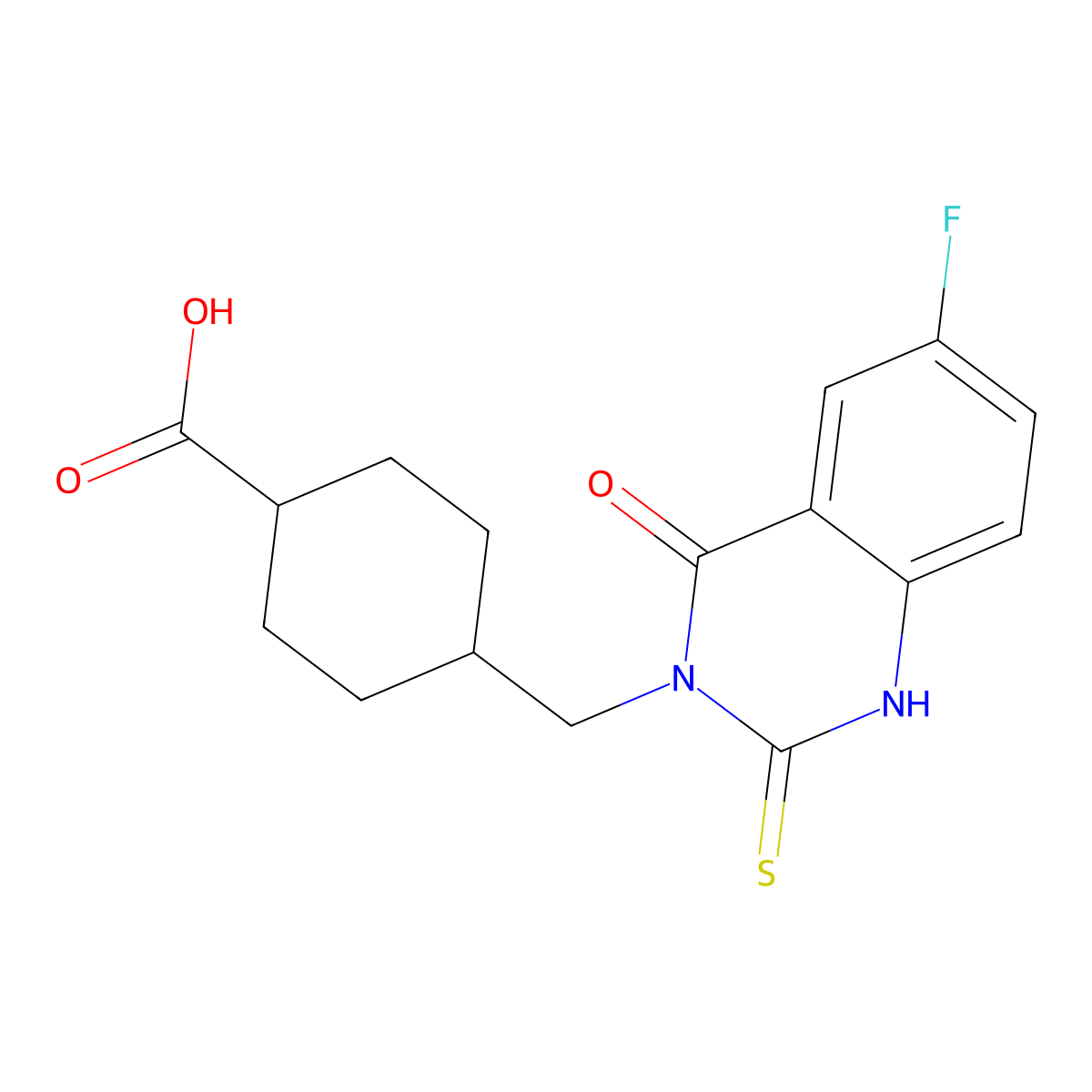 4-[(6-fluoro-4-oxo-2-sulfanylidene-1H-quinazolin-3-yl)methyl]cyclohexane-1-carboxylic Acid molecular structure, CAS 438574-87-9