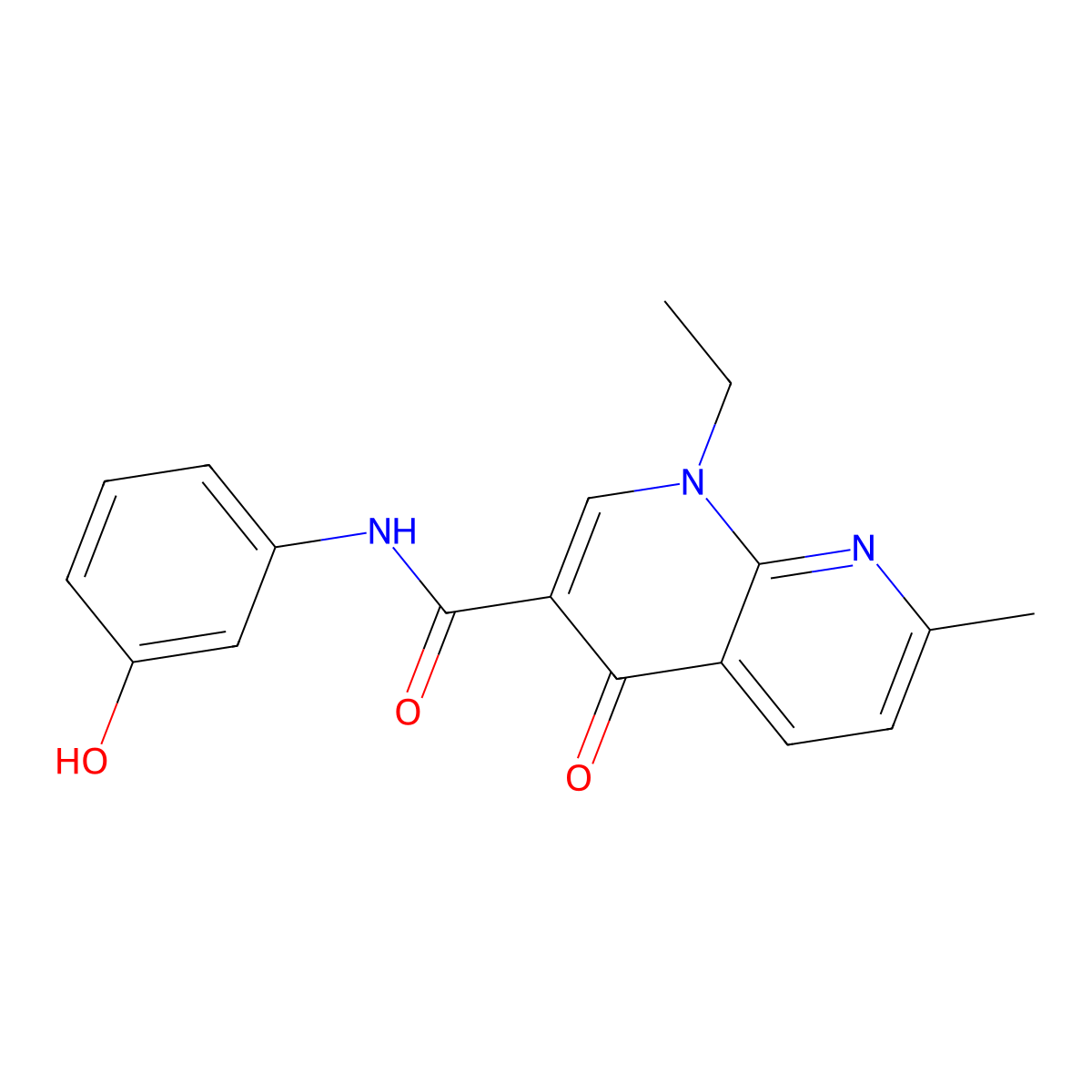 1-ethyl-N-(3-hydroxyphenyl)-7-methyl-4-oxo-1,4-dihydro-1,8-naphthyridine-3-carboxamide molecular structure, CAS 438575-96-3