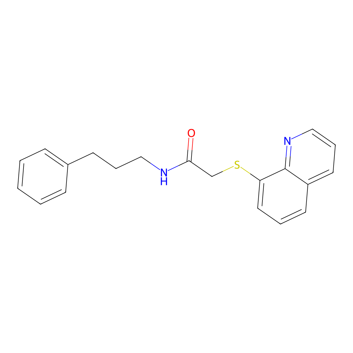 N-(3-phenylpropyl)-2-(quinolin-8-ylsulfanyl)acetamide molecular structure, CAS 438593-04-5