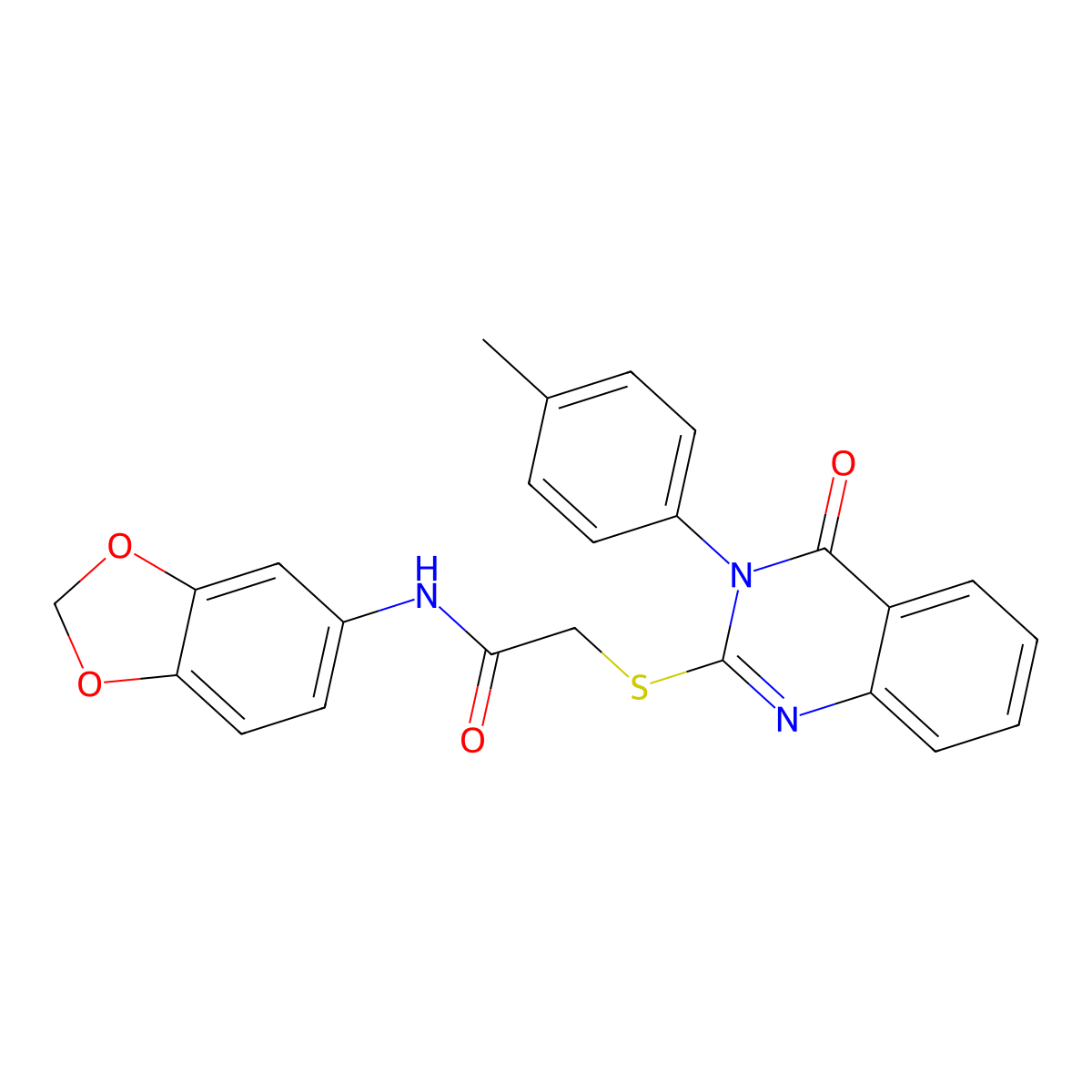 N-(1,3-Benzodioxol-5-YL)-2-((3-(4-methylphenyl)-4-oxo-3,4-dihydro-2-quinazolinyl)sulfanyl)acetamide molecular structure, CAS 438593-45-4