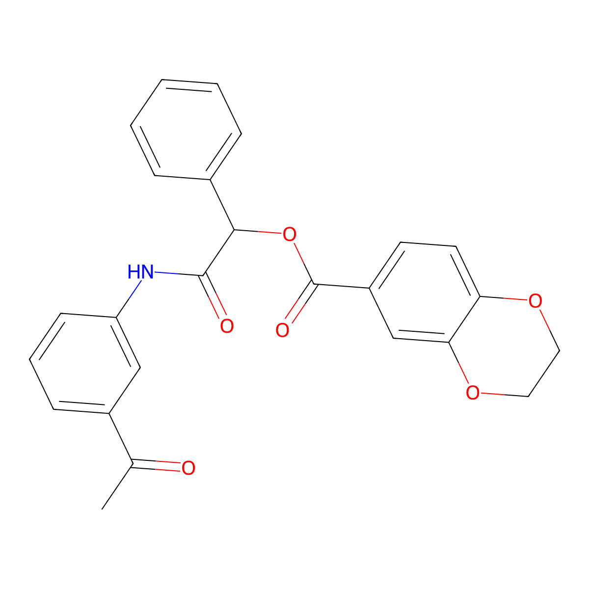 2-((3-Acetylphenyl)amino)-2-oxo-1-phenylethyl 2,3-dihydrobenzo[b][1,4]dioxine-6-carboxylate molecular structure, CAS 438602-71-2