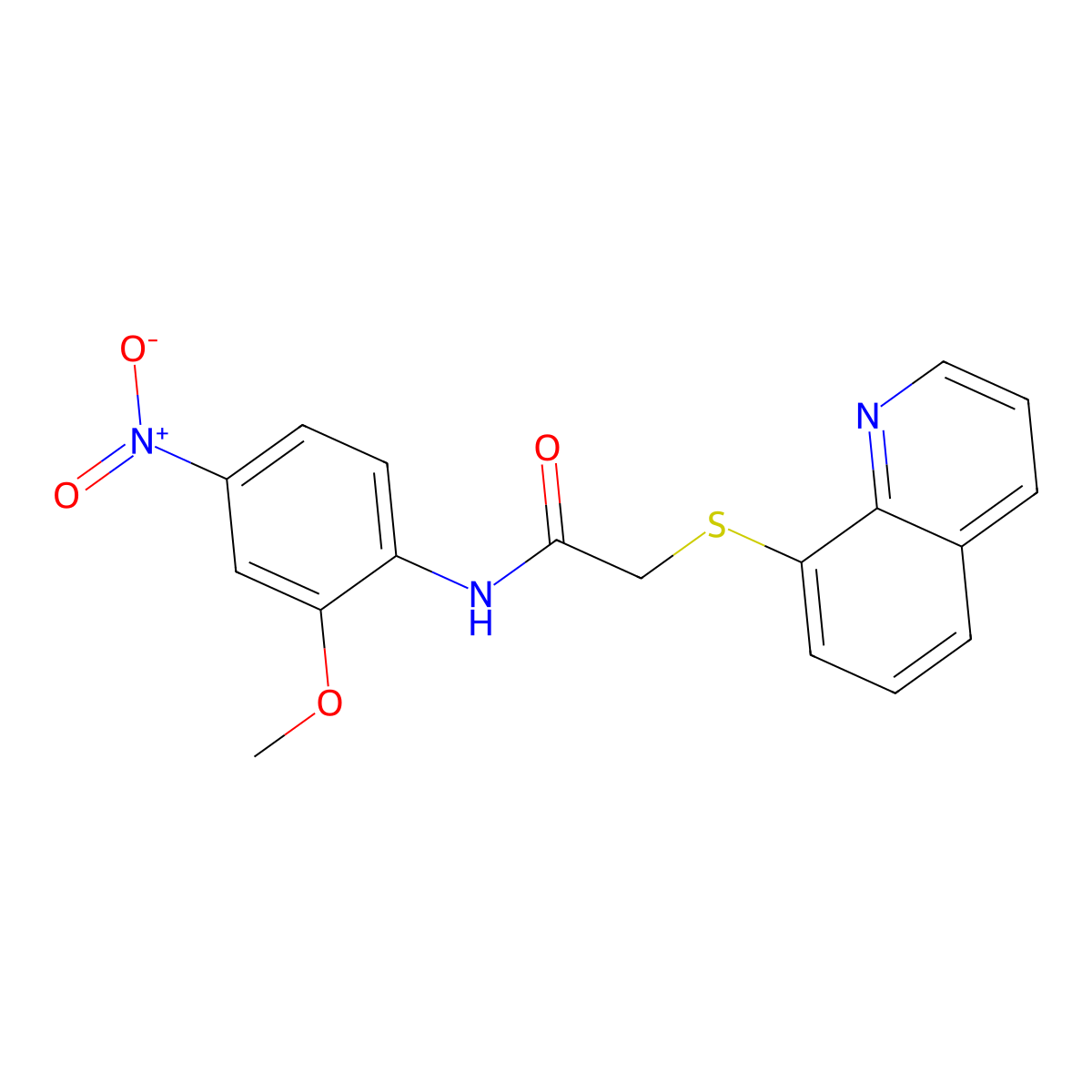 N-(2-methoxy-4-nitrophenyl)-2-(quinolin-8-ylsulfanyl)acetamide molecular structure, CAS 438605-62-0