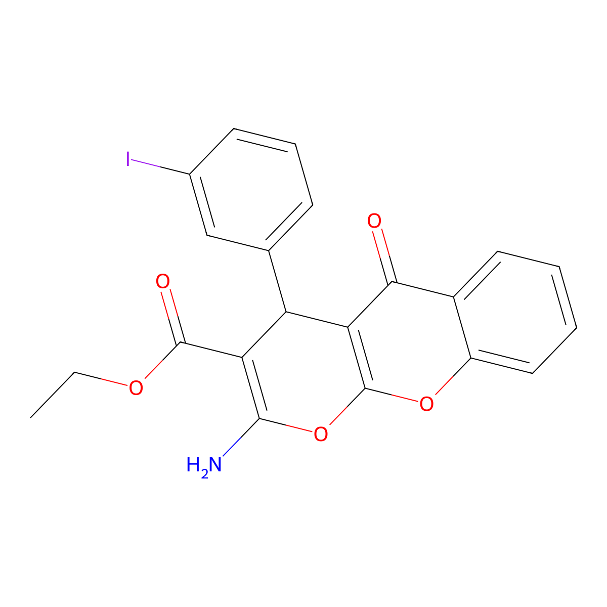 ethyl 2-amino-4-(3-iodophenyl)-5-oxo-4H,5H-pyrano[2,3-b]chromene-3-carboxylate molecular structure, CAS 438605-76-6