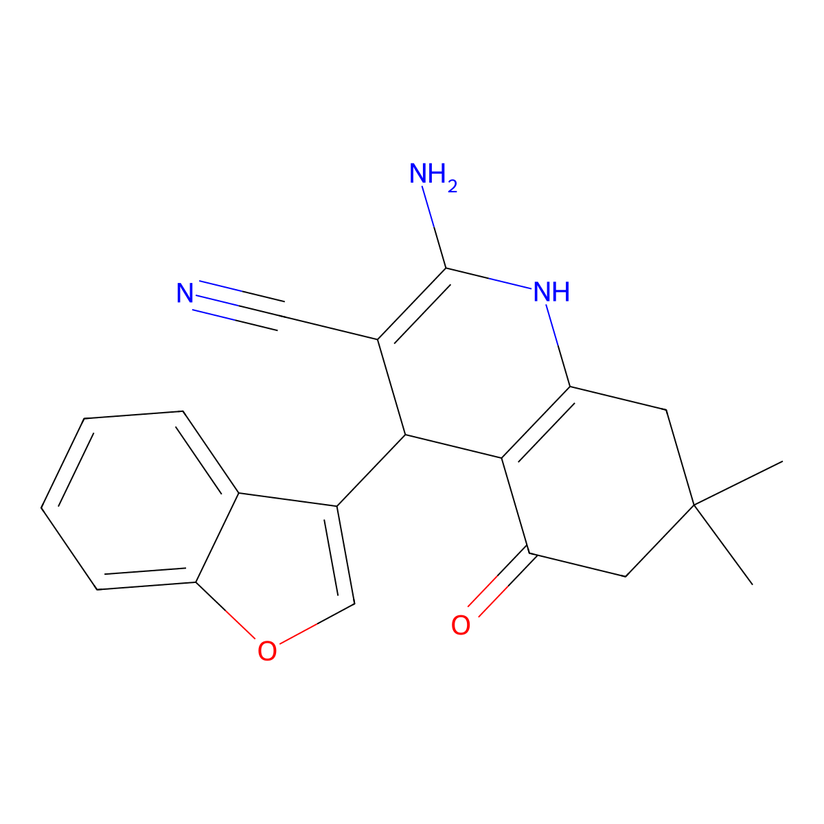 2-Amino-4-(1-benzofuran-3-yl)-7,7-dimethyl-5-oxo-1,4,6,8-tetrahydroquinoline-3-carbonitrile molecular structure, CAS 438605-80-2