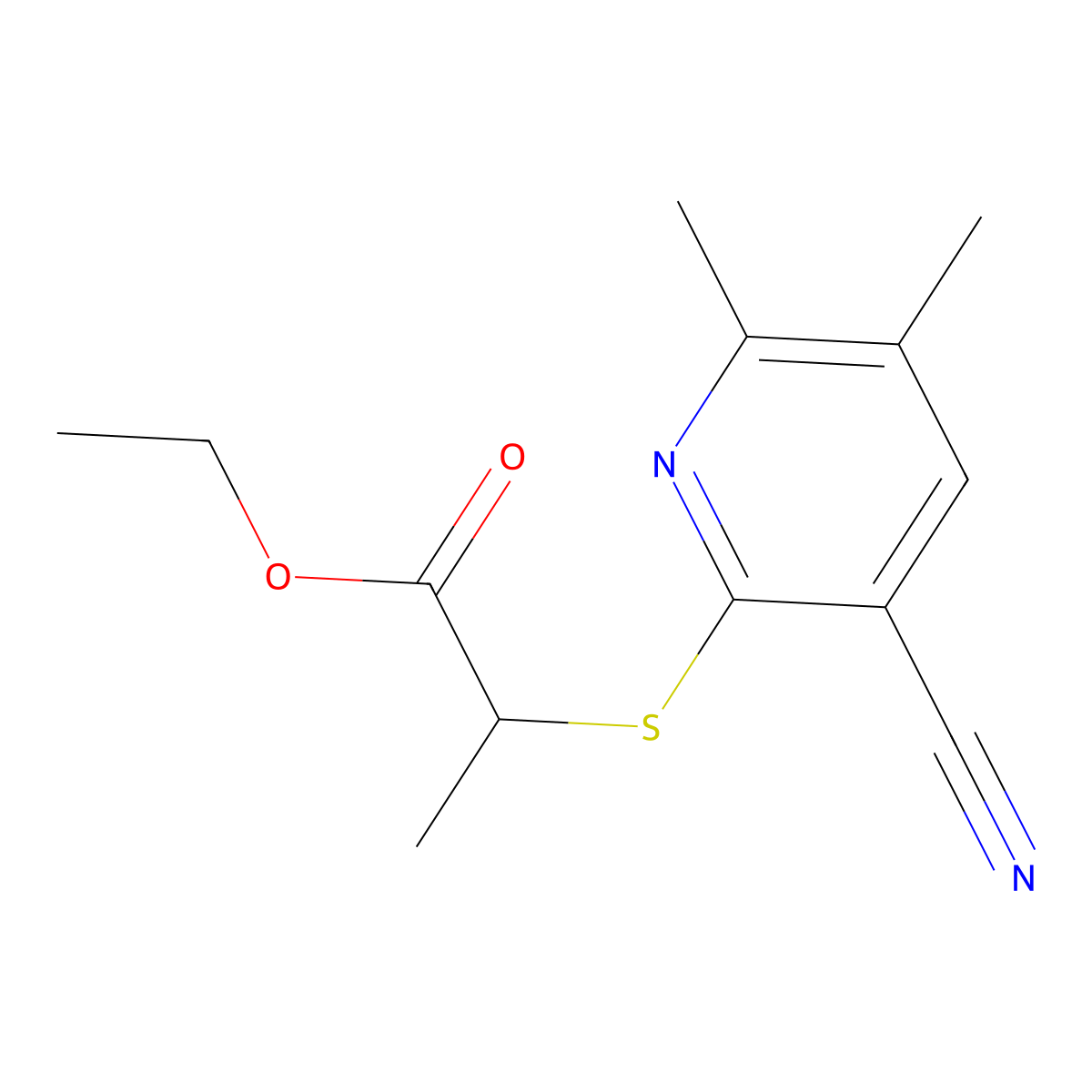 Ethyl 2-(3-cyano-5,6-dimethylpyridin-2-yl)sulfanylpropanoate molecular structure, CAS 438605-84-6