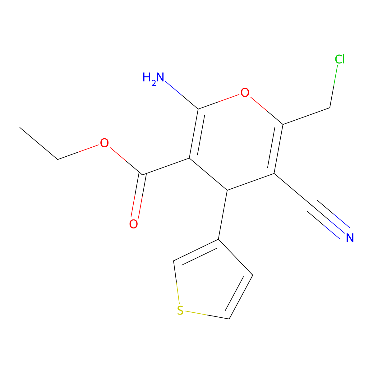 ethyl 2-amino-6-(chloromethyl)-5-cyano-4-(3-thienyl)-4H-pyran-3-carboxylate molecular structure, CAS 438605-96-0