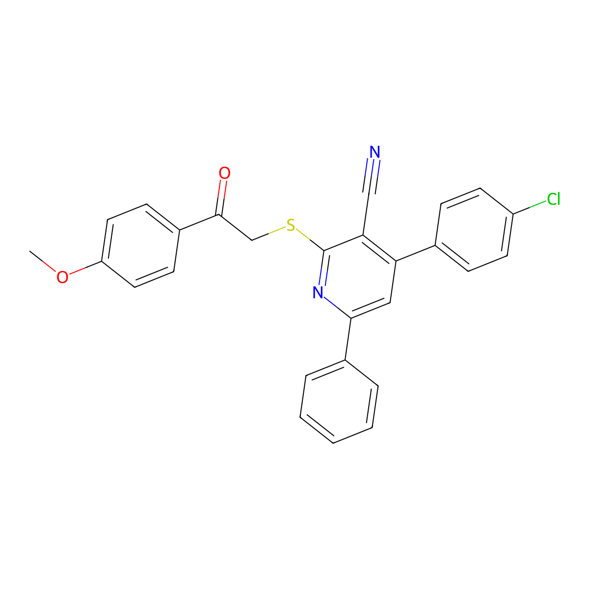 4-(4-Chlorophenyl)-2-[2-(4-methoxyphenyl)-2-oxoethyl]sulfanyl-6-phenylpyridine-3-carbonitrile molecular structure, CAS 438606-16-7
