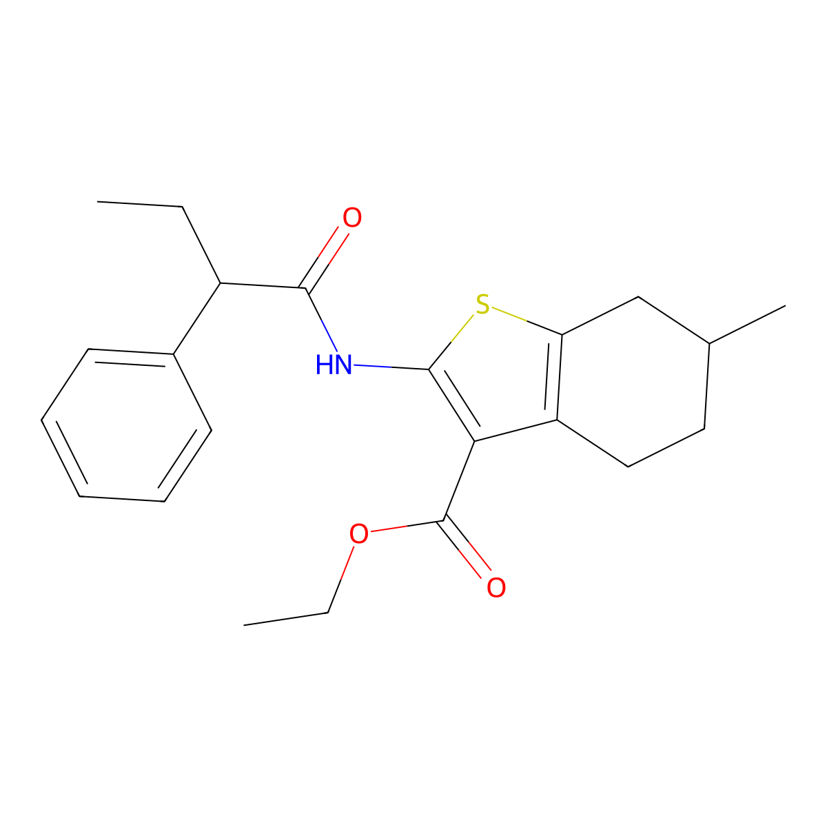 Ethyl 6-methyl-2-[(2-phenylbutanoyl)amino]-4,5,6,7-tetrahydro-1-benzothiophene-3-carboxylate molecular structure, CAS 438607-52-4