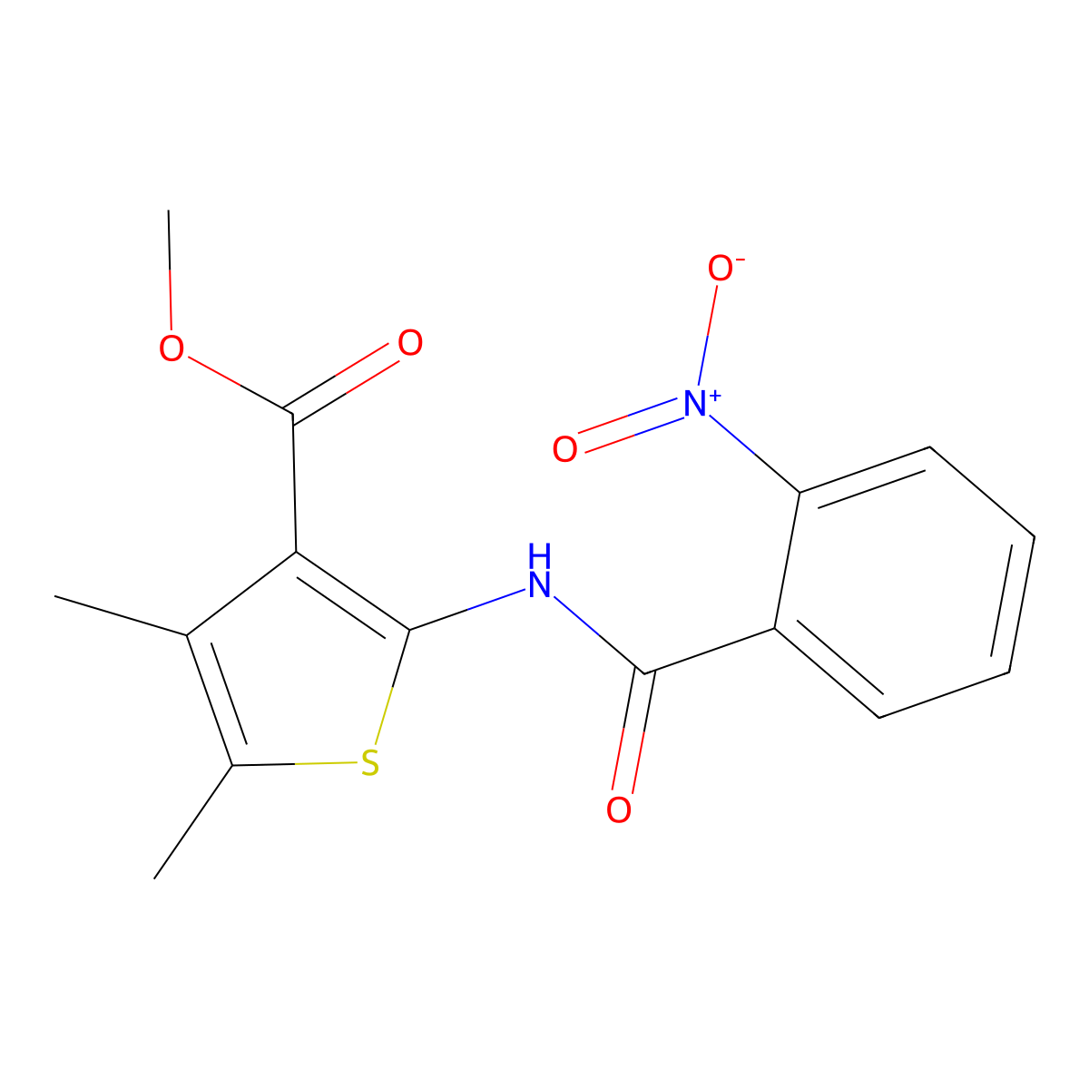 Methyl 4,5-dimethyl-2-(2-nitrobenzamido)thiophene-3-carboxylate molecular structure, CAS 438609-05-3