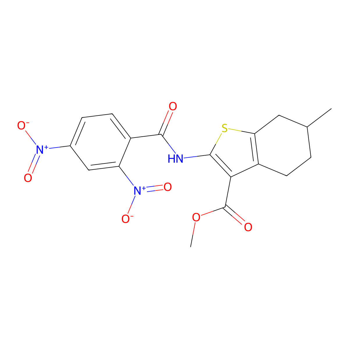 Methyl 2-({2,4-bisnitrobenzoyl}amino)-6-methyl-4,5,6,7-tetrahydro-1-benzothiophene-3-carboxylate molecular structure, CAS 438610-00-5