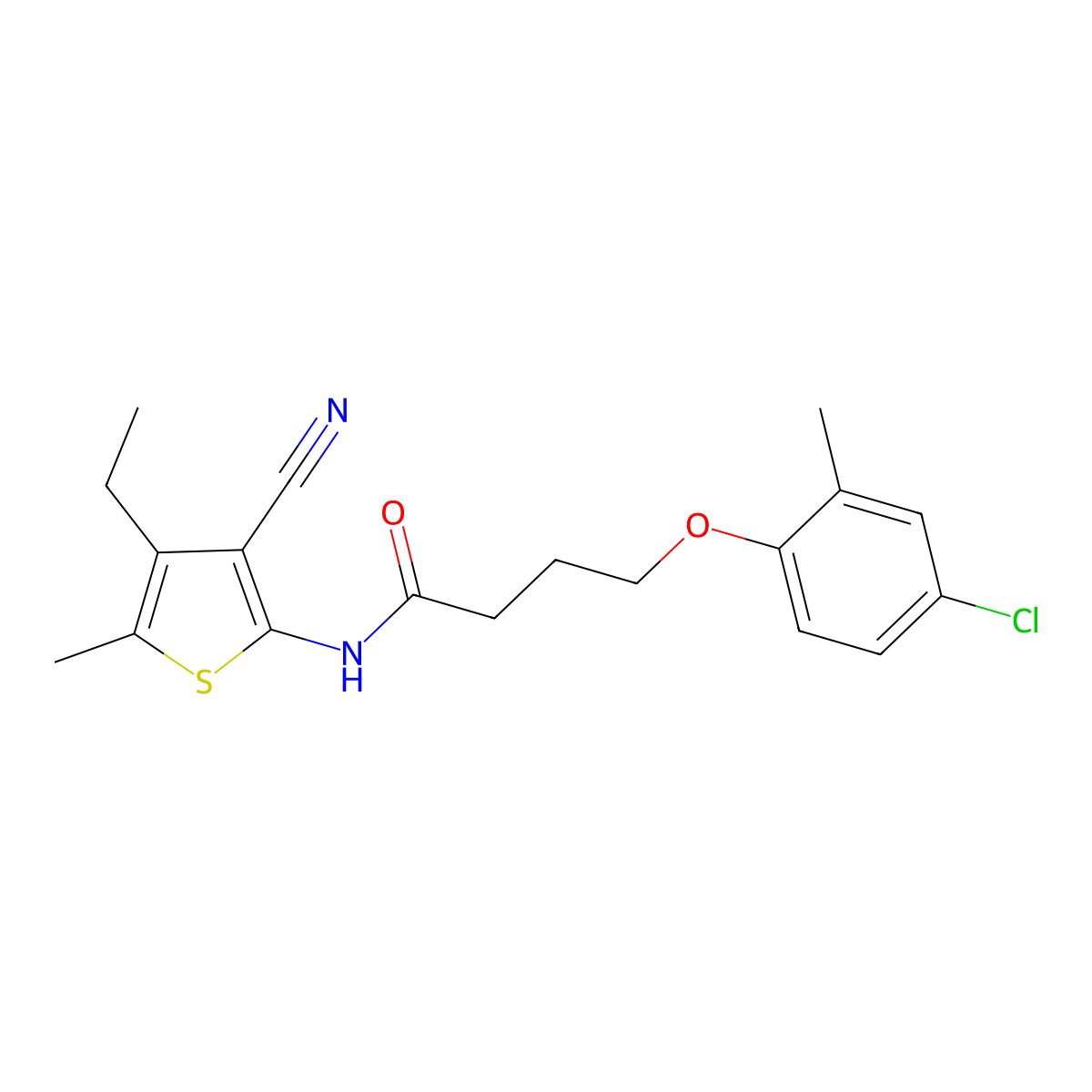 4-(4-chloro-2-methylphenoxy)-N-(3-cyano-4-ethyl-5-methyl-2-thienyl)butanamide molecular structure, CAS 438610-85-6