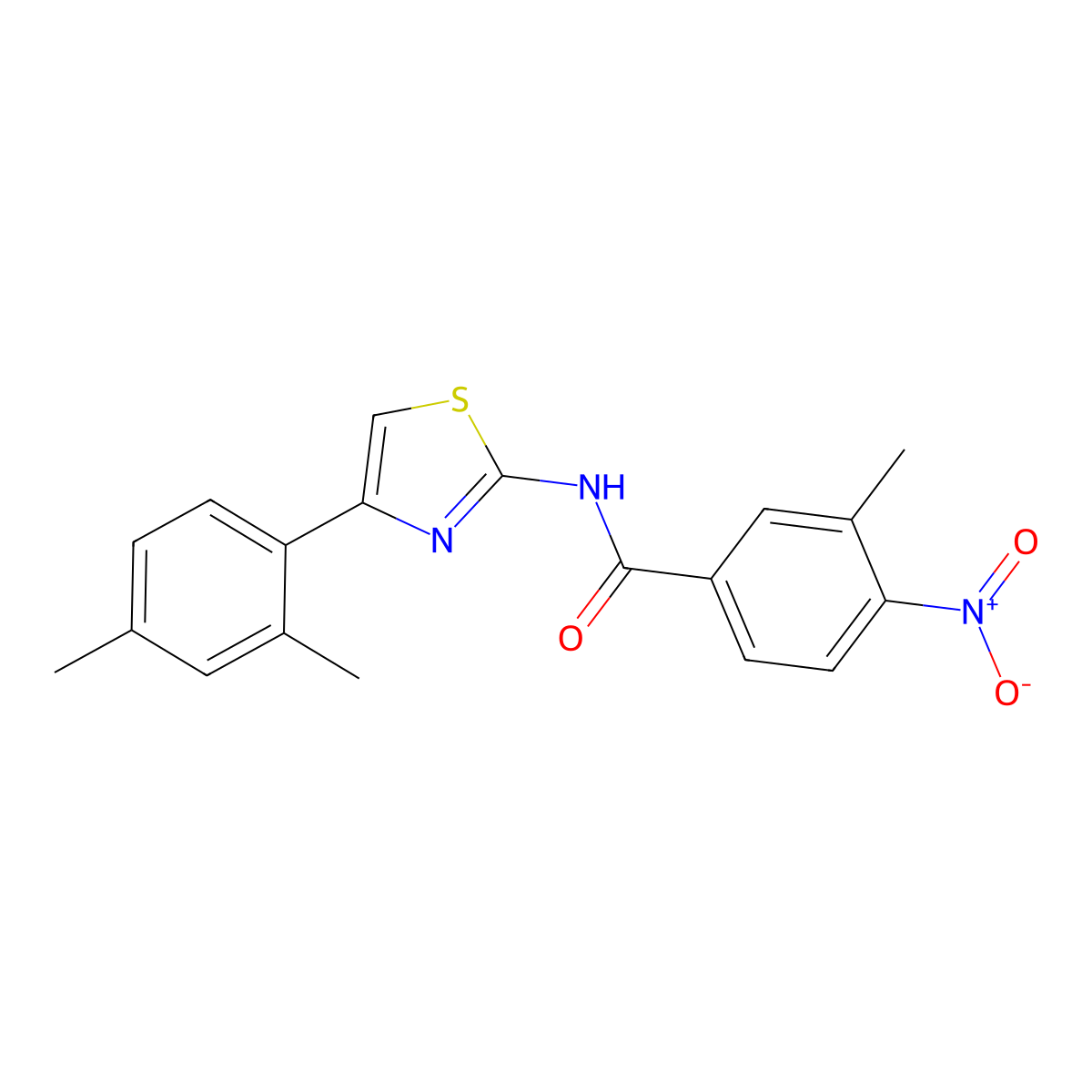 N-[4-(2,4-dimethylphenyl)-1,3-thiazol-2-yl]-3-methyl-4-nitrobenzamide molecular structure, CAS 438611-21-3