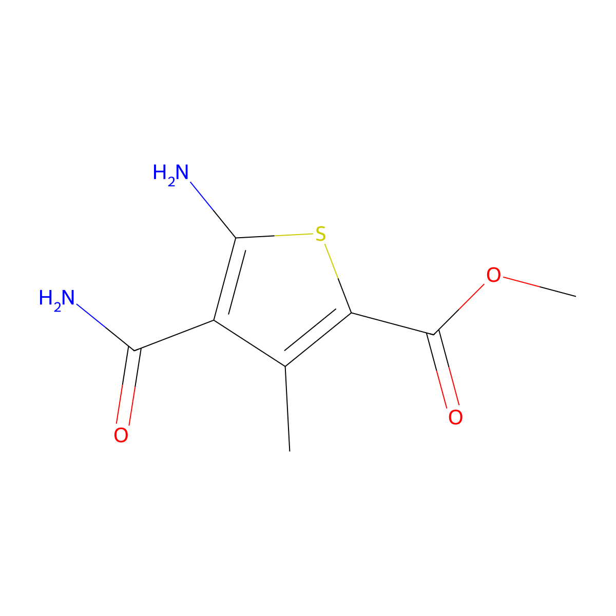 Methyl 5-amino-4-carbamoyl-3-methylthiophene-2-carboxylate molecular structure, CAS 438611-43-9