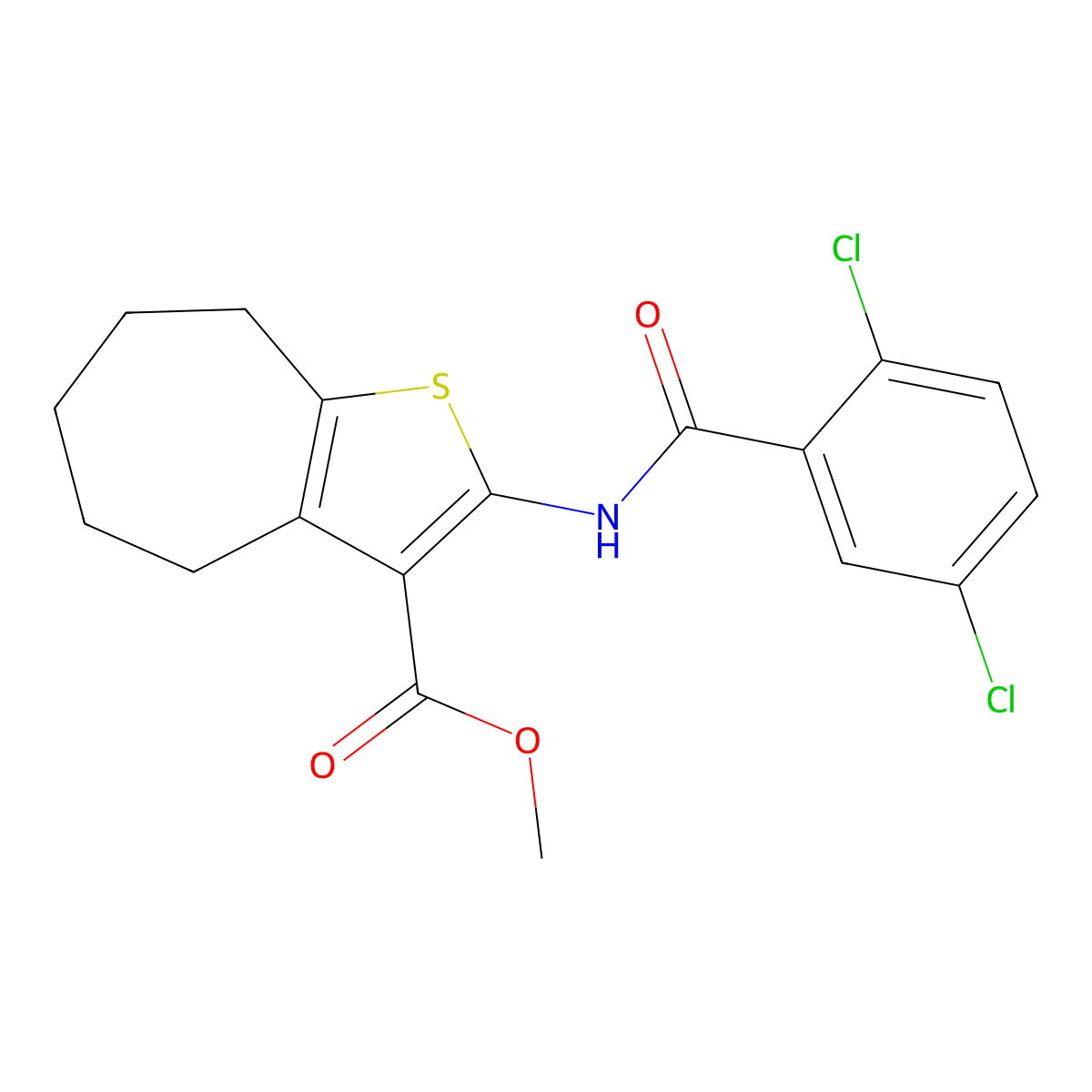 methyl 2-[(2,5-dichlorobenzoyl)amino]-5,6,7,8-tetrahydro-4H-cyclohepta[b]thiophene-3-carboxylate molecular structure, CAS 438612-55-6