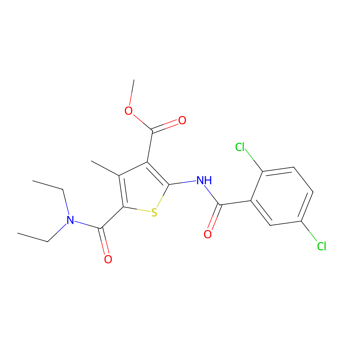 Methyl 2-[(2,5-dichlorobenzoyl)amino]-5-(diethylcarbamoyl)-4-methylthiophene-3-carboxylate molecular structure, CAS 438612-86-3