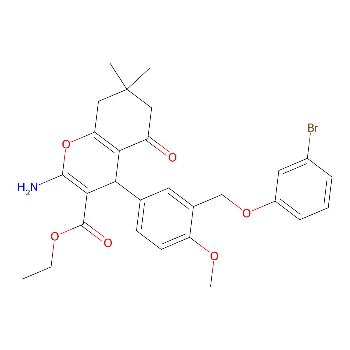 ethyl 2-amino-4-{3-[(3-bromophenoxy)methyl]-4-methoxyphenyl}-7,7-dimethyl-5-oxo-5,6,7,8-tetrahydro-4H-chromene-3-carboxylate molecular structure, CAS 438613-12-8