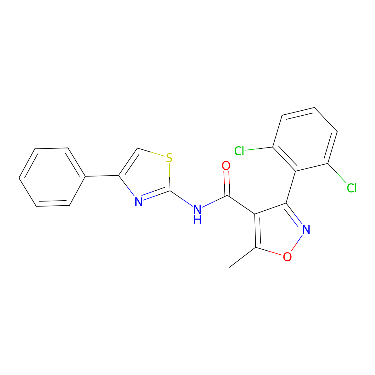 3-(2,6-dichlorophenyl)-5-methyl-N-(4-phenyl-1,3-thiazol-2-yl)-1,2-oxazole-4-carboxamide molecular structure, CAS 438613-18-4