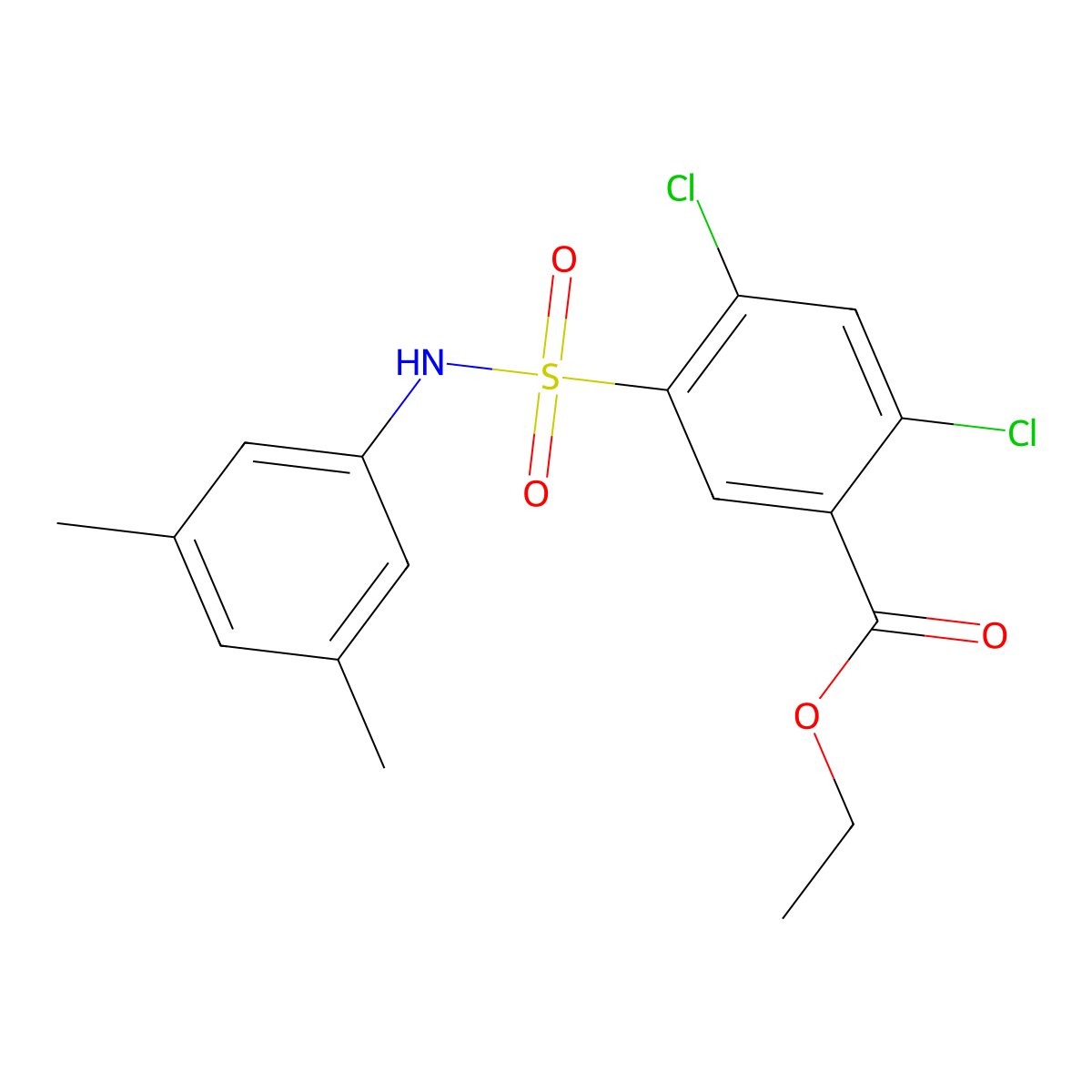 Ethyl 2,4-dichloro-5-[[(3,5-dimethylphenyl)amino]sulfonyl]benzoate molecular structure, CAS 438613-26-4