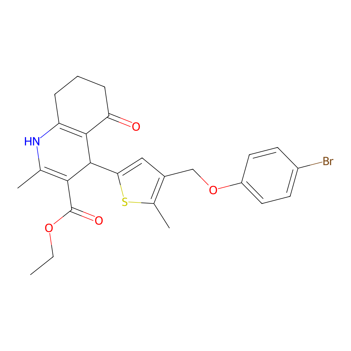 Ethyl 4-[4-[(4-bromophenoxy)methyl]-5-methyl-2-thienyl]-1,4,5,6,7,8-hexahydro-2-methyl-5-oxo-3-quinolinecarboxylate molecular structure, CAS 438613-30-0