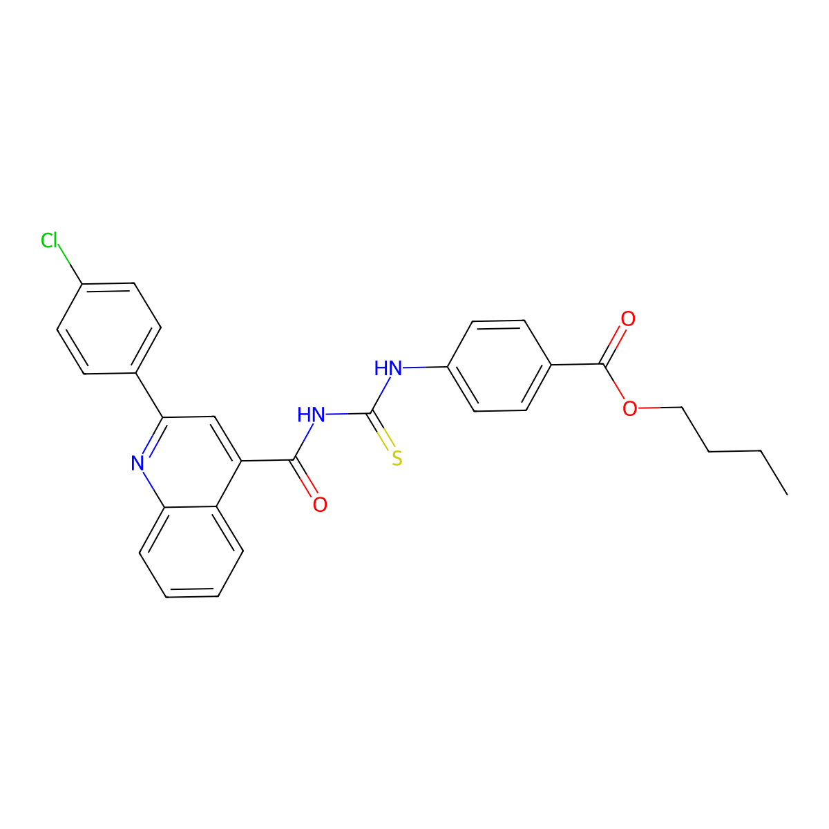 Butyl 4-[[2-(4-chlorophenyl)quinoline-4-carbonyl]carbamothioylamino]benzoate molecular structure, CAS 438613-47-9