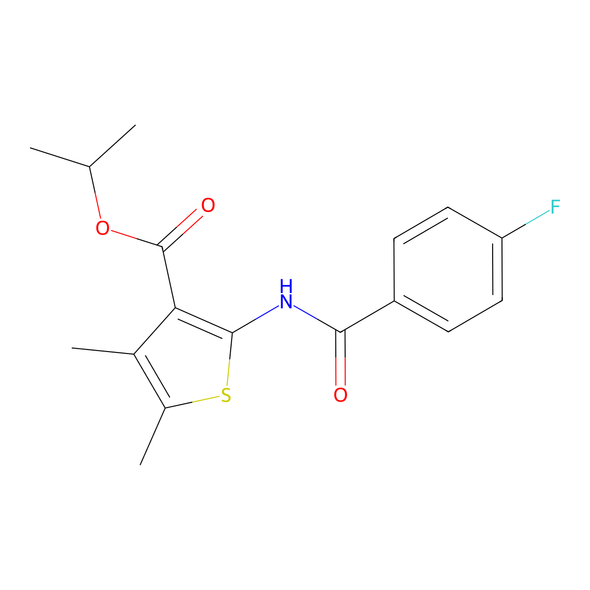 Propan-2-yl 2-[(4-fluorobenzoyl)amino]-4,5-dimethylthiophene-3-carboxylate molecular structure, CAS 438613-75-3