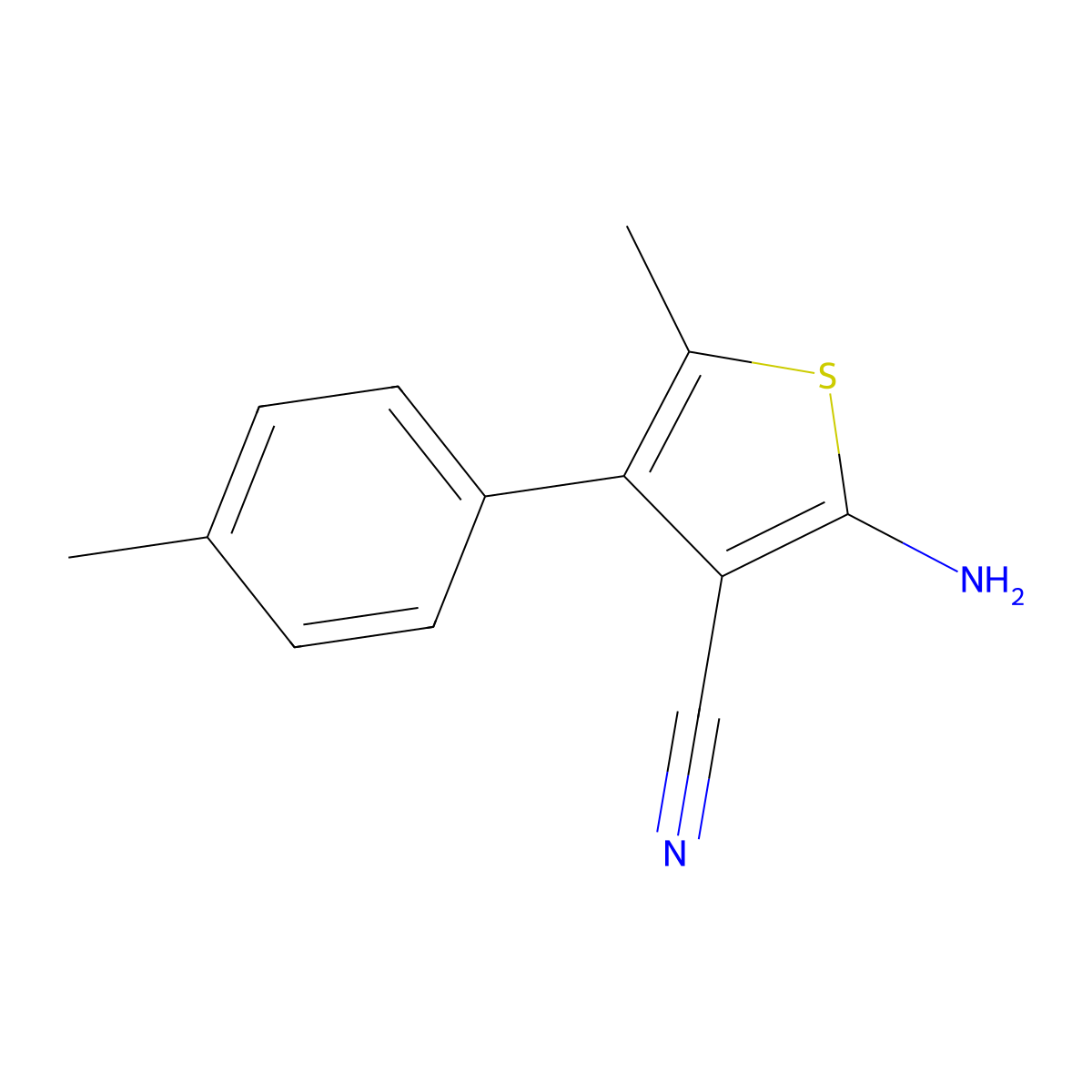 2-Amino-5-methyl-4-(4-methylphenyl)thiophene-3-carbonitrile molecular structure, CAS 438613-84-4