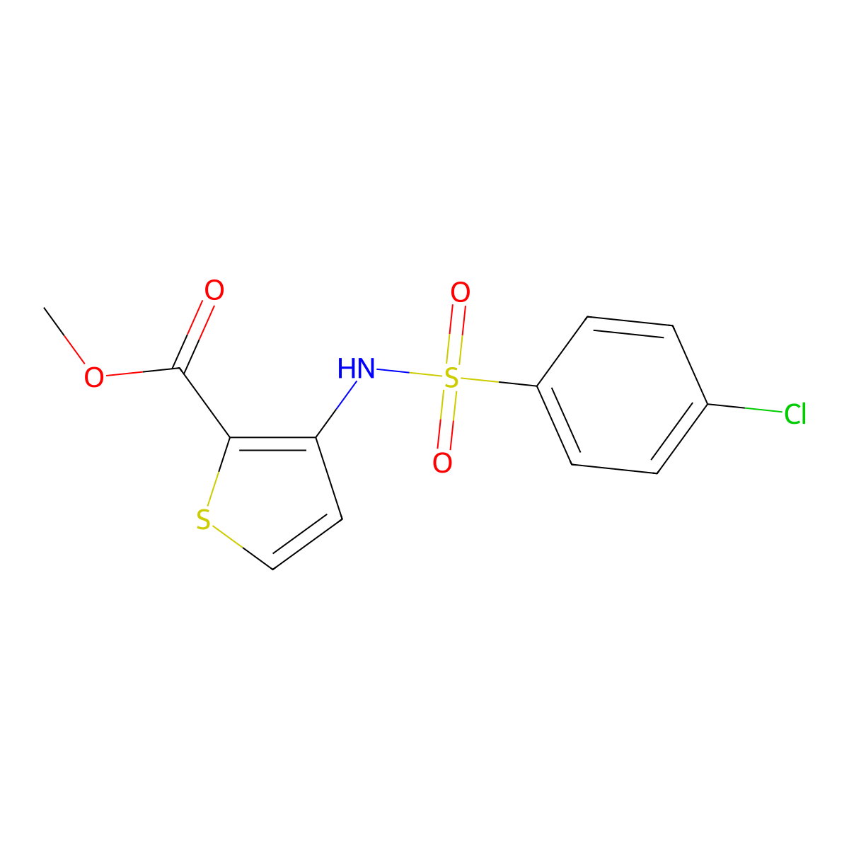 Methyl 3-{[(4-chlorophenyl)sulfonyl]amino}thiophene-2-carboxylate molecular structure, CAS 438613-88-8