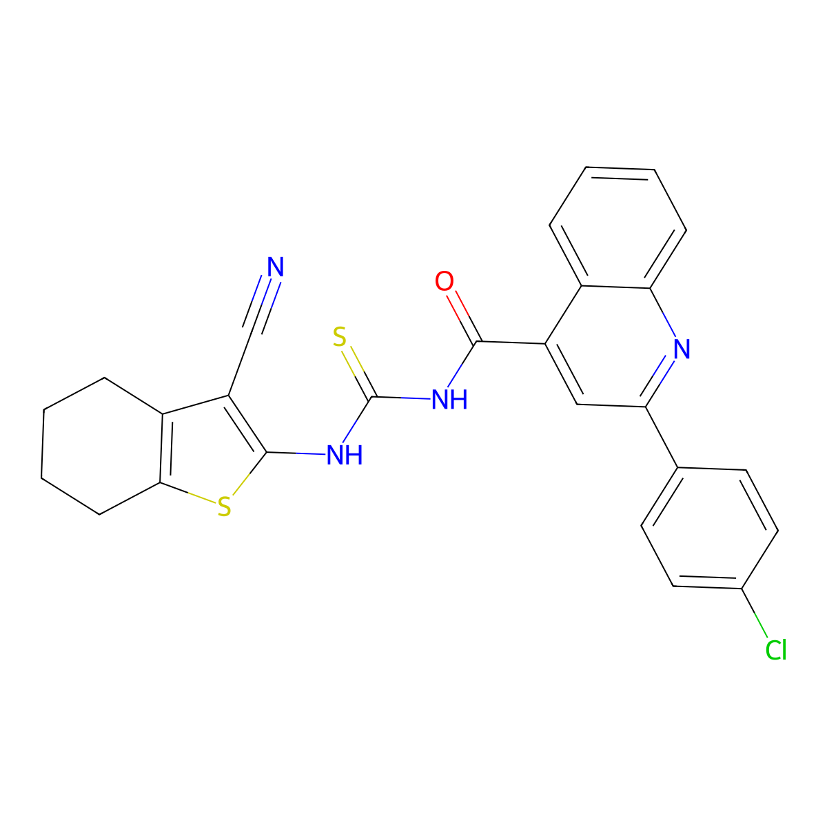 2-(4-chlorophenyl)-N-[(3-cyano-4,5,6,7-tetrahydro-1-benzothiophen-2-yl)carbamothioyl]quinoline-4-carboxamide molecular structure, CAS 438613-94-6