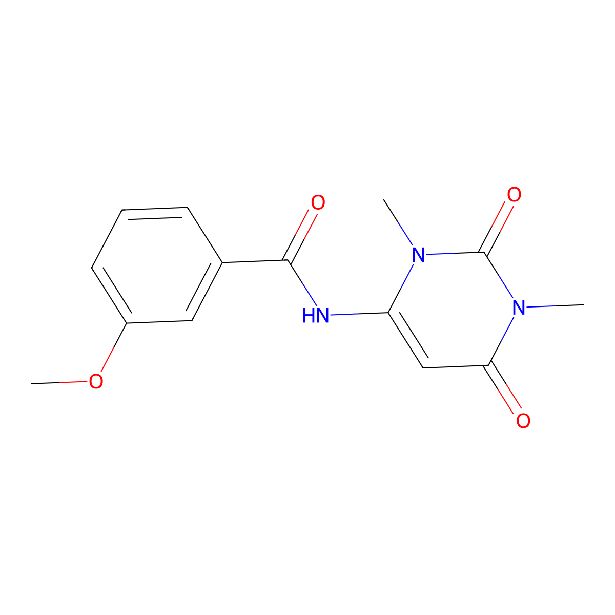N-(1,3-dimethyl-2,6-dioxo-1,2,3,6-tetrahydropyrimidin-4-yl)-3-methoxybenzamide molecular structure, CAS 438614-09-6