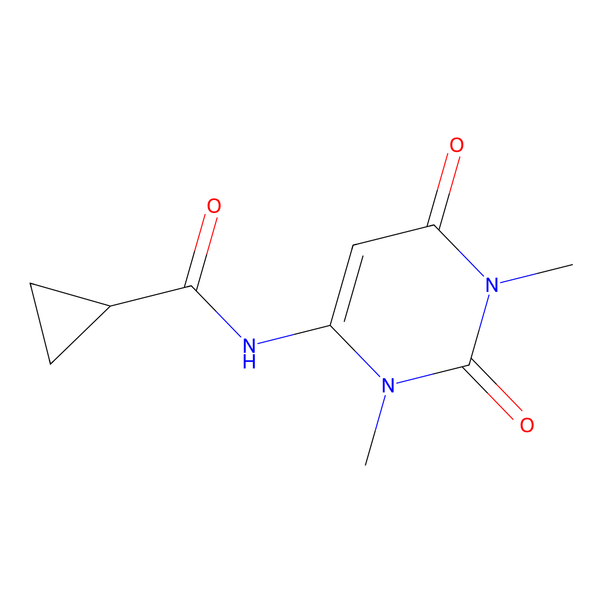 N-(1,3-dimethyl-2,6-dioxo-1,2,3,6-tetrahydropyrimidin-4-yl)cyclopropanecarboxamide molecular structure, CAS 438614-19-8