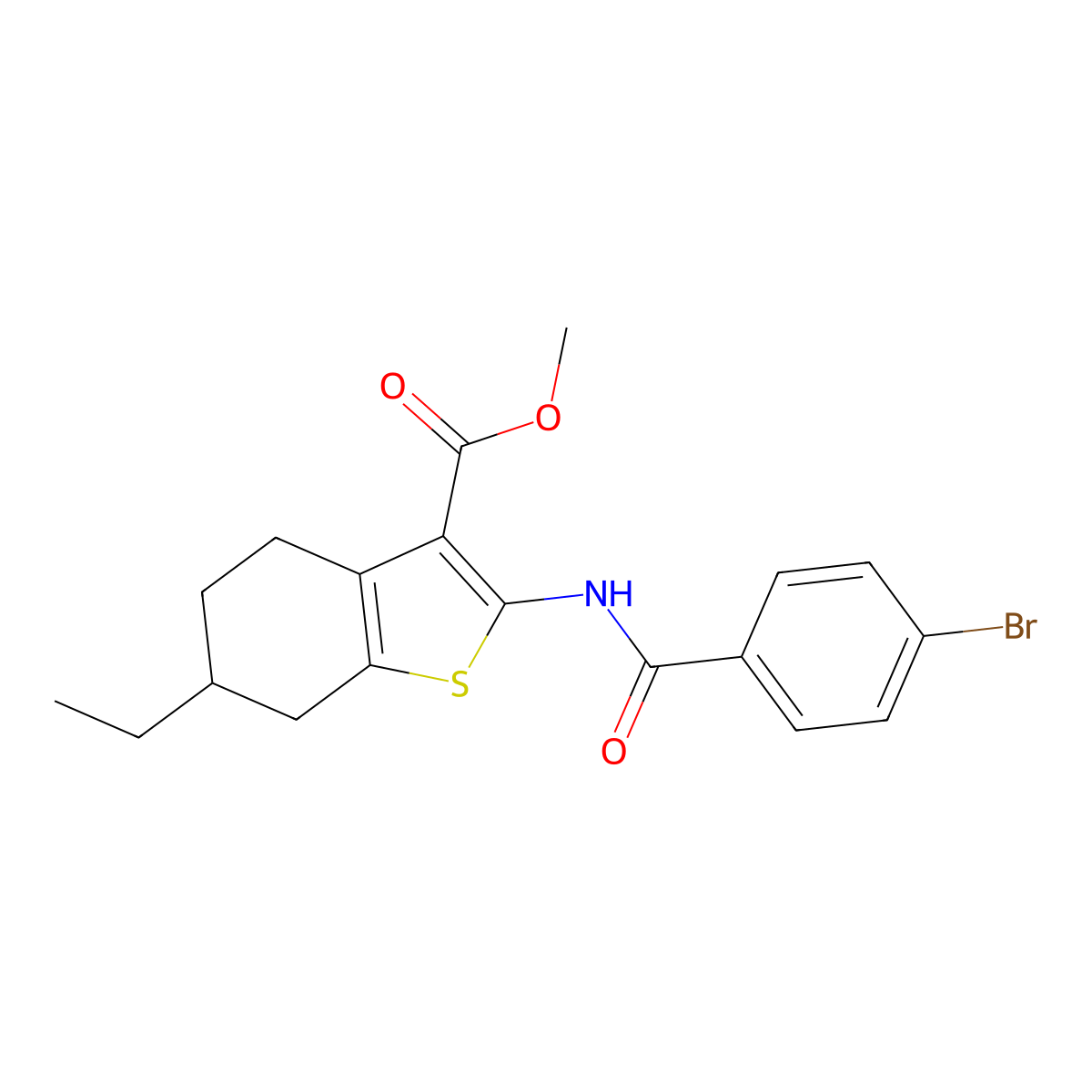 Methyl 2-{[(4-bromophenyl)carbonyl]amino}-6-ethyl-4,5,6,7-tetrahydro-1-benzothiophene-3-carboxylate molecular structure, CAS 438614-22-3