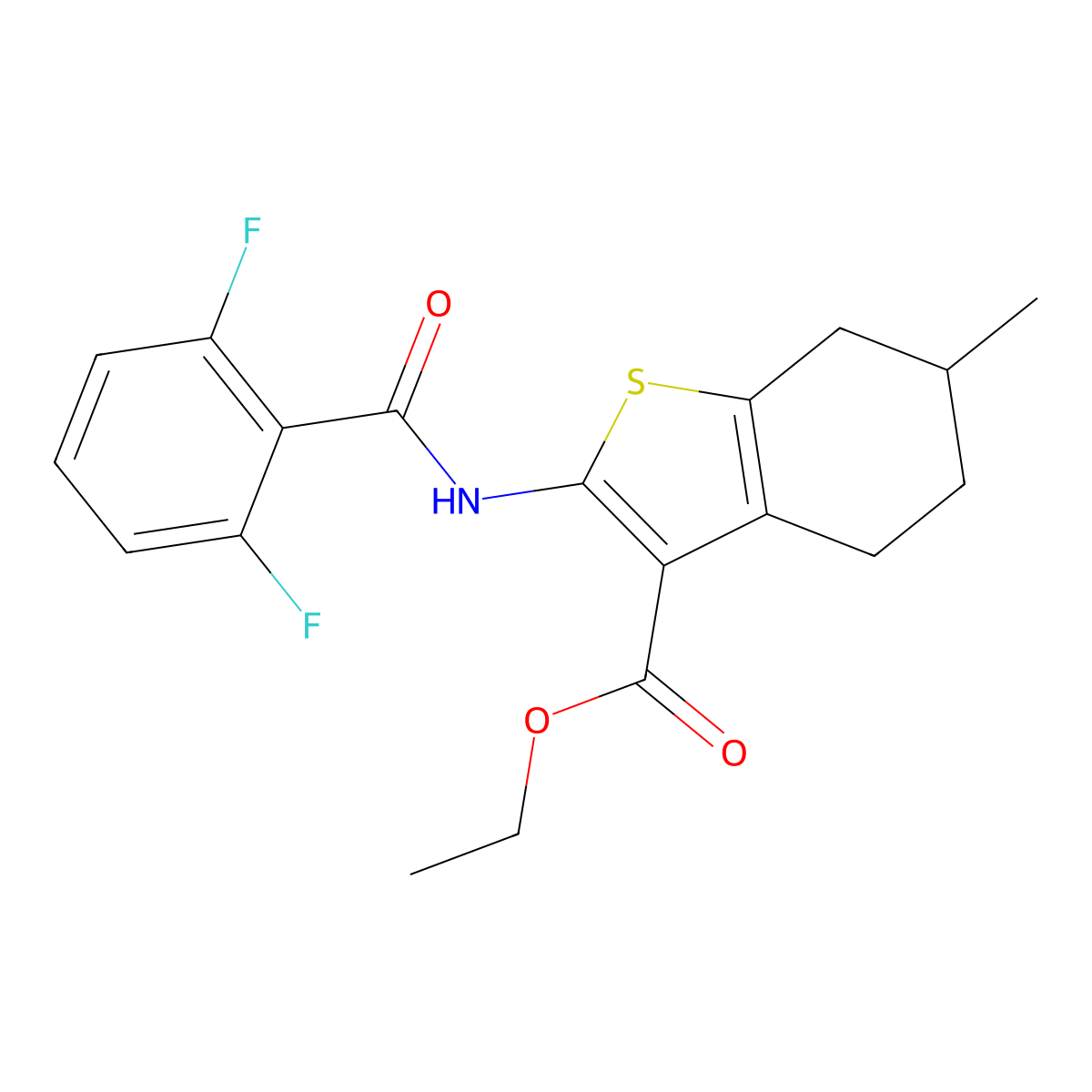 Ethyl 2-[(2,6-difluorobenzoyl)amino]-6-methyl-4,5,6,7-tetrahydro-1-benzothiophene-3-carboxylate molecular structure, CAS 438614-28-9