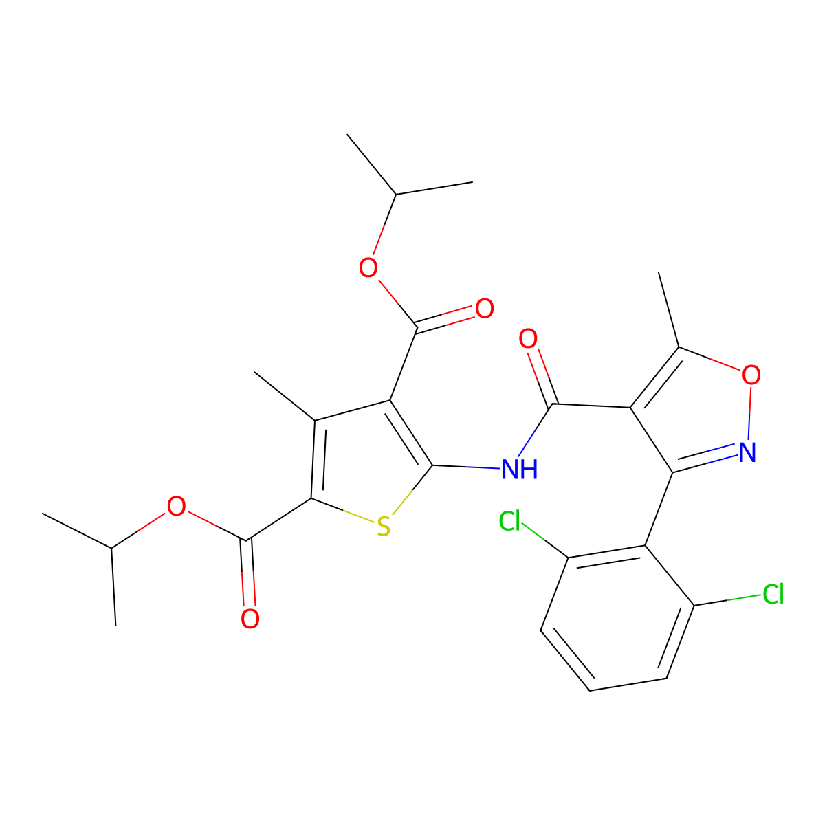 Dipropan-2-yl 5-[[3-(2,6-dichlorophenyl)-5-methyl-1,2-oxazole-4-carbonyl]amino]-3-methylthiophene-2,4-dicarboxylate molecular structure, CAS 438614-44-9