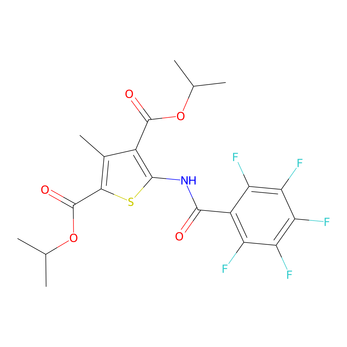 2,4-Bis(1-methylethyl) 3-methyl-5-((2,3,4,5,6-pentafluorobenzoyl)amino)-2,4-thiophenedicarboxylate molecular structure, CAS 438614-47-2