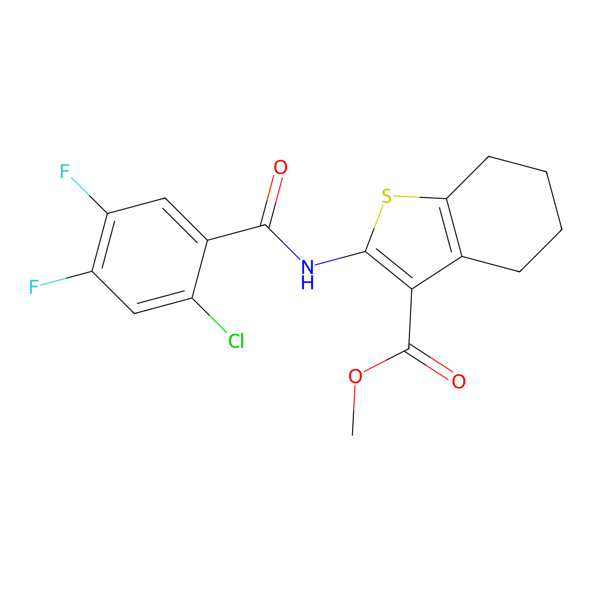 Methyl 2-[(2-chloro-4,5-difluorobenzoyl)amino]-4,5,6,7-tetrahydro-1-benzothiophene-3-carboxylate molecular structure, CAS 438614-51-8