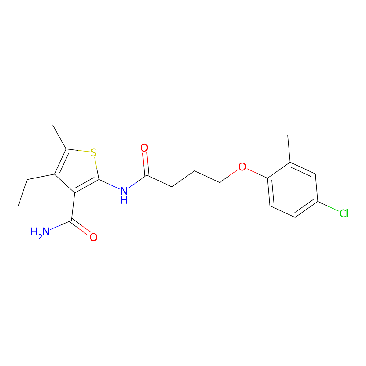 2-[4-(4-Chloro-2-methylphenoxy)butanoylamino]-4-ethyl-5-methylthiophene-3-carboxamide molecular structure, CAS 438614-57-4