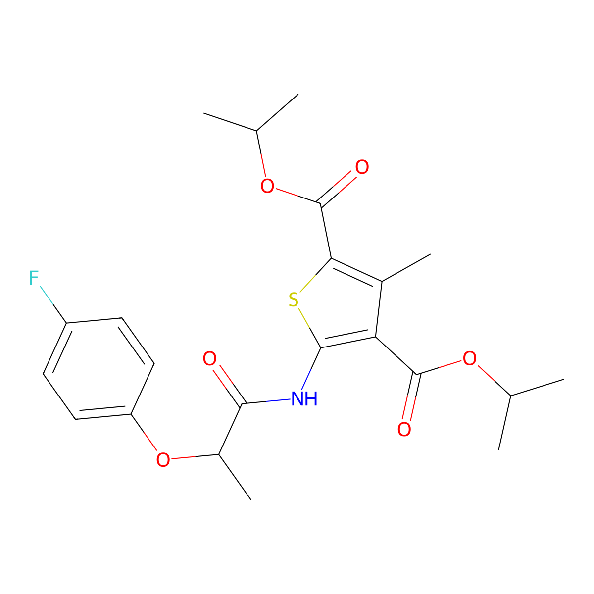 Diisopropyl 5-{[2-(4-fluorophenoxy)propanoyl]amino}-3-methyl-2,4-thiophenedicarboxylate molecular structure, CAS 438615-02-2