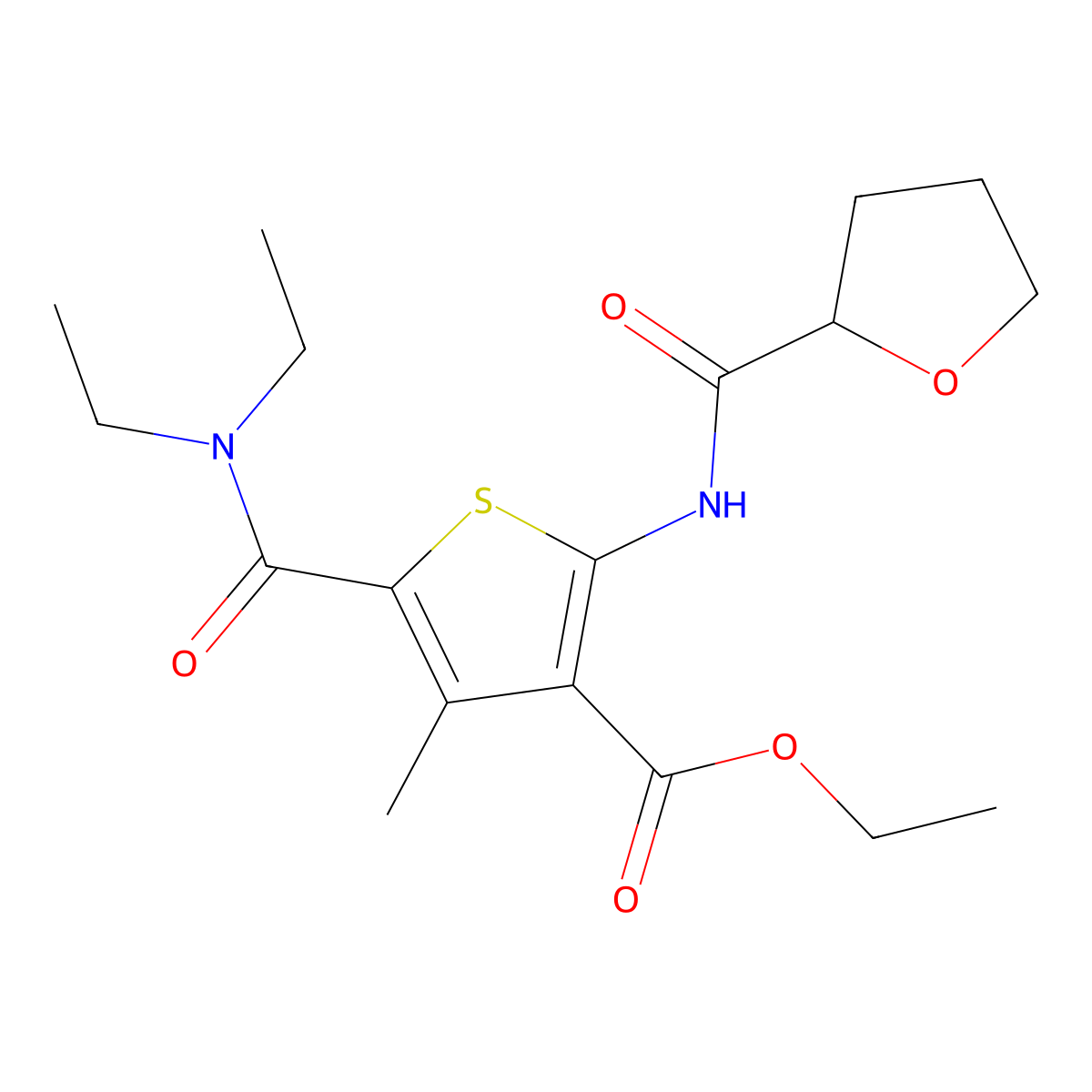 Ethyl 5-(diethylcarbamoyl)-4-methyl-2-(oxolane-2-carbonylamino)thiophene-3-carboxylate molecular structure, CAS 438615-33-9