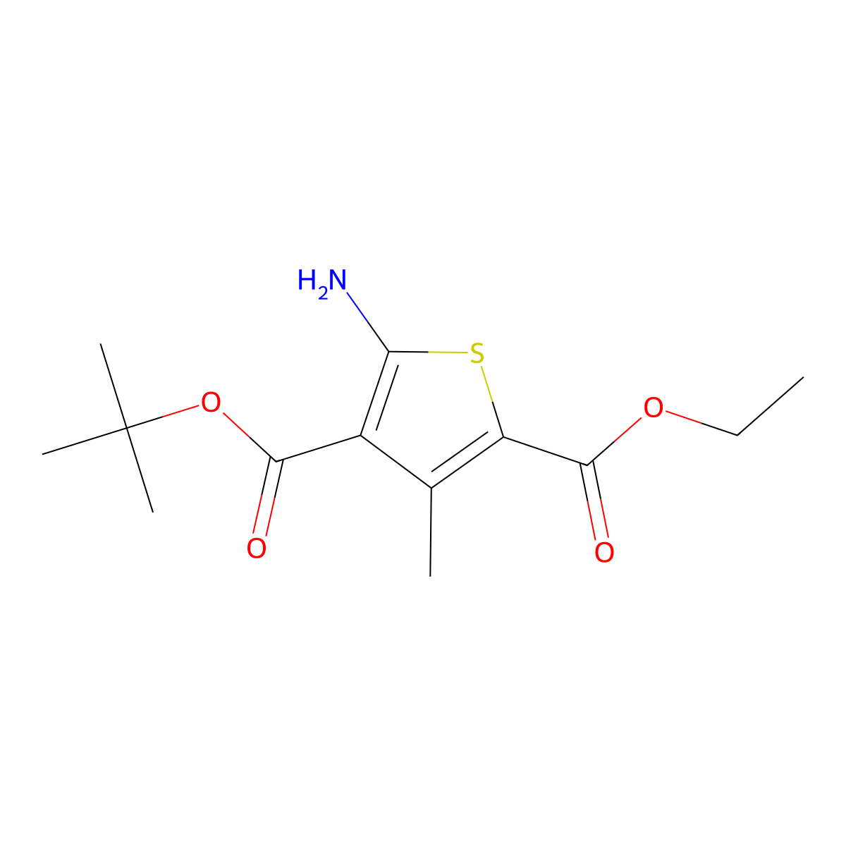 4-Tert-butyl 2-ethyl 5-amino-3-methylthiophene-2,4-dicarboxylate molecular structure, CAS 438616-27-4