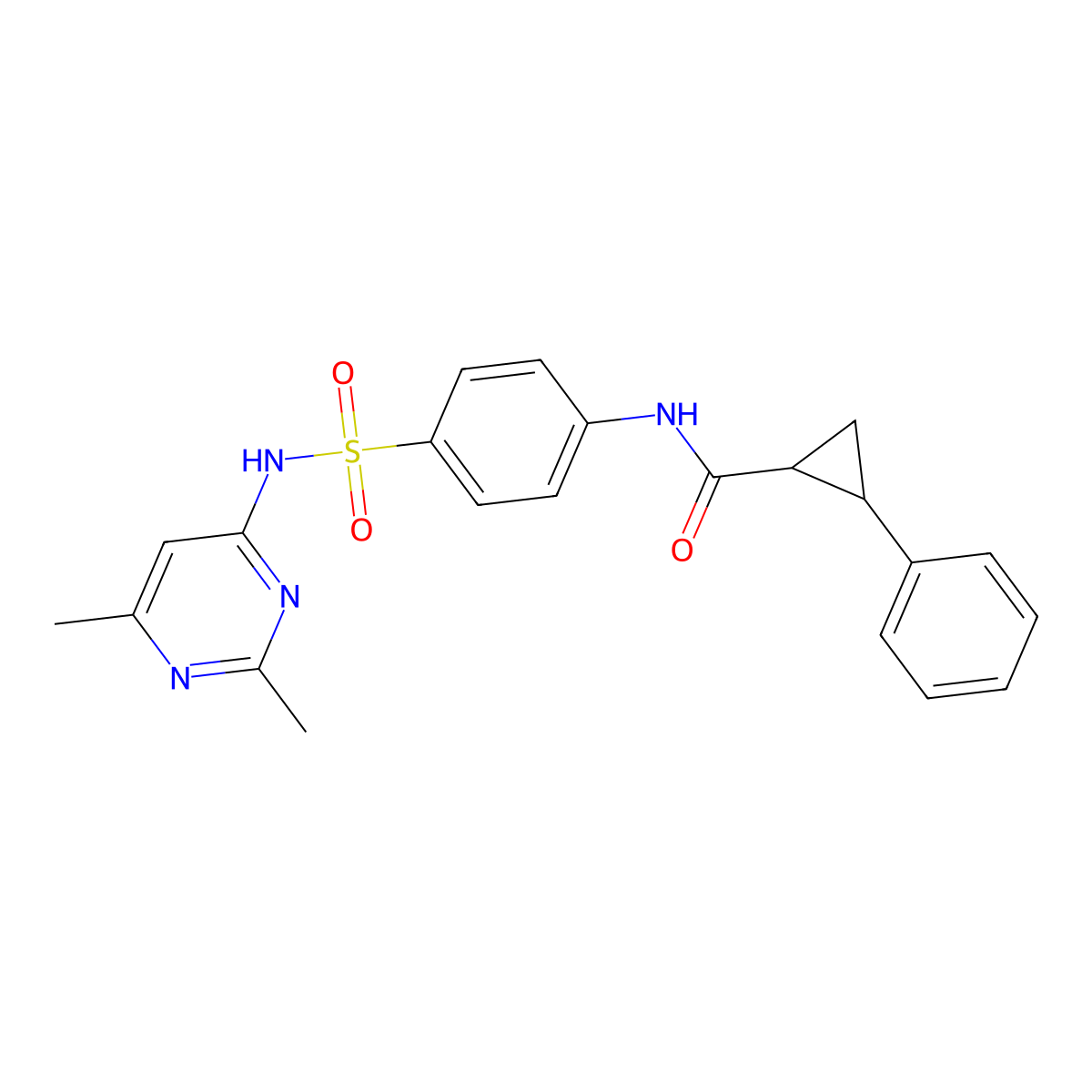 N-{4-[(2,6-dimethylpyrimidin-4-yl)sulfamoyl]phenyl}-2-phenylcyclopropanecarboxamide molecular structure, CAS 438616-55-8