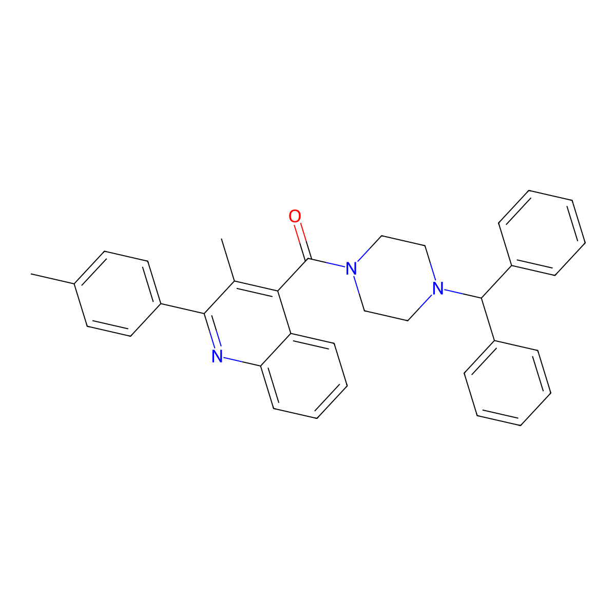 [4-(Diphenylmethyl)piperazin-1-yl][3-methyl-2-(4-methylphenyl)quinolin-4-yl]methanone molecular structure, CAS 438616-65-0