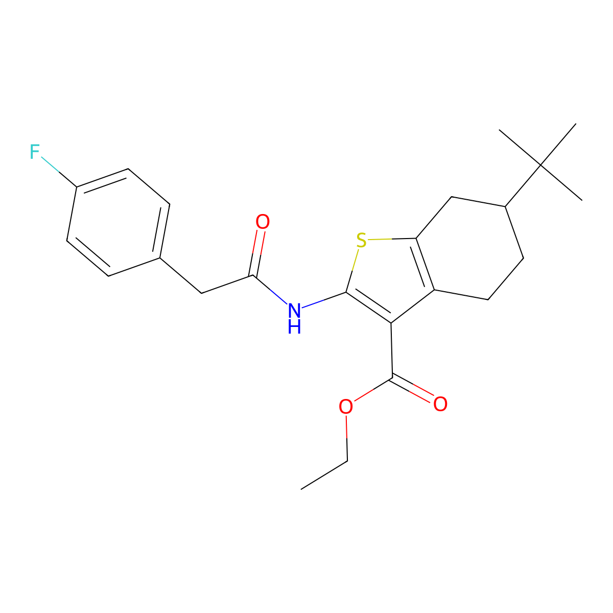 Ethyl 6-tert-butyl-2-{[(4-fluorophenyl)acetyl]amino}-4,5,6,7-tetrahydro-1-benzothiophene-3-carboxylate molecular structure, CAS 438616-81-0
