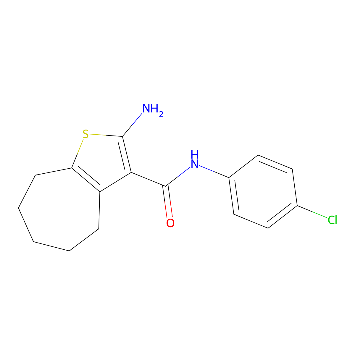 2-amino-N-(4-chlorophenyl)-5,6,7,8-tetrahydro-4H-cyclohepta[b]thiophene-3-carboxamide molecular structure, CAS 438616-84-3