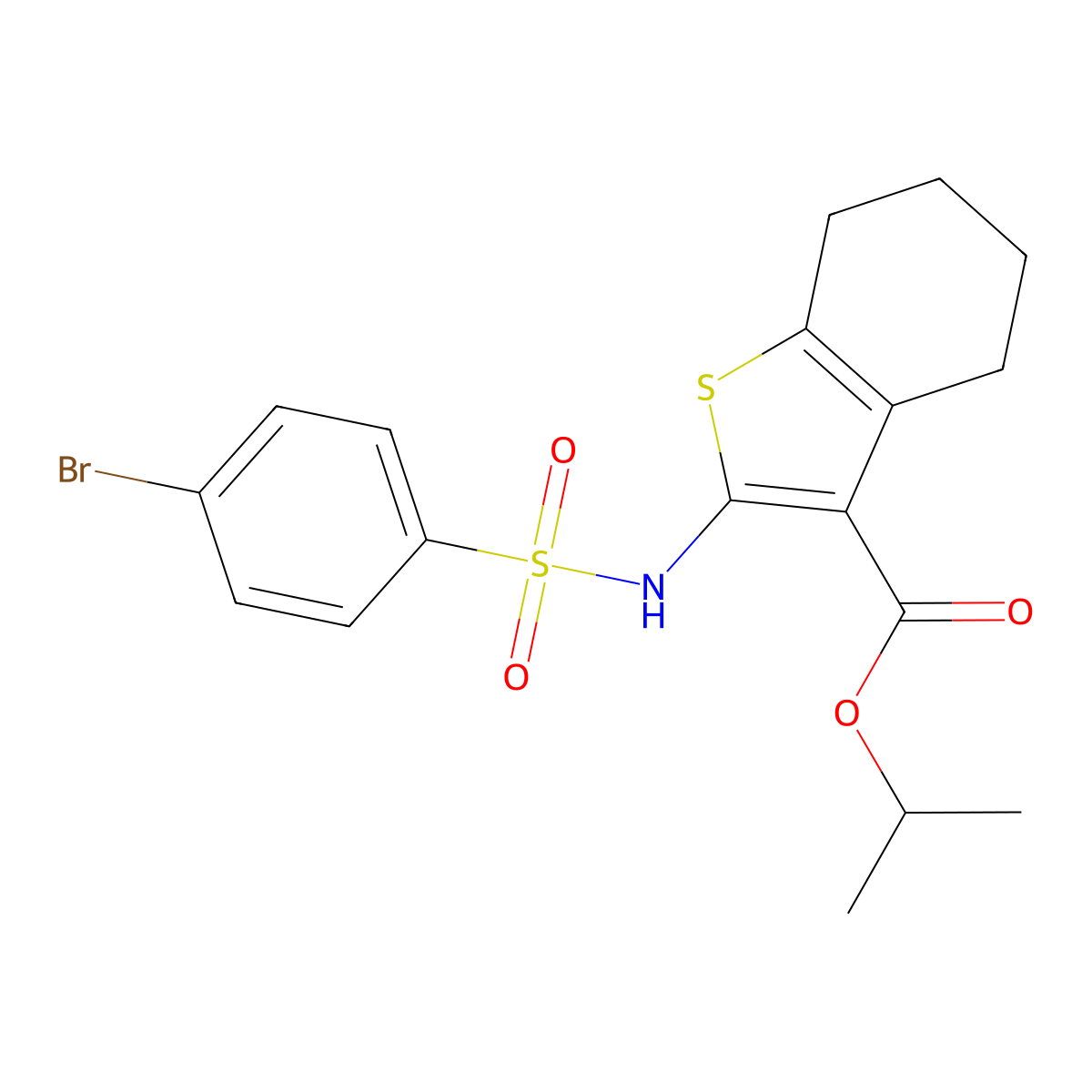Isopropyl 2-{[(4-bromophenyl)sulfonyl]amino}-4,5,6,7-tetrahydro-1-benzothiophene-3-carboxylate molecular structure, CAS 438617-01-7