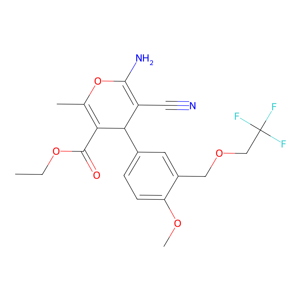 ethyl 6-amino-5-cyano-4-{4-methoxy-3-[(2,2,2-trifluoroethoxy)methyl]phenyl}-2-methyl-4H-pyran-3-carboxylate molecular structure, CAS 438617-05-1
