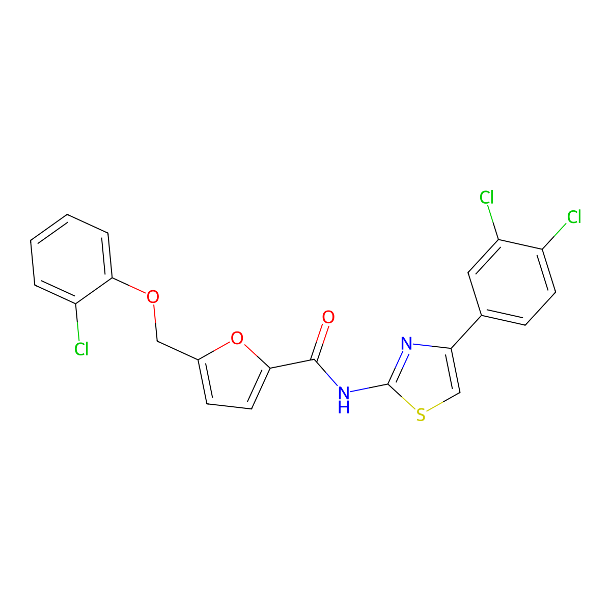 5-[(2-Chlorophenoxy)methyl]-N-[4-(3,4-dichlorophenyl)-2-thiazolyl]-2-furancarboxamide molecular structure, CAS 438617-13-1