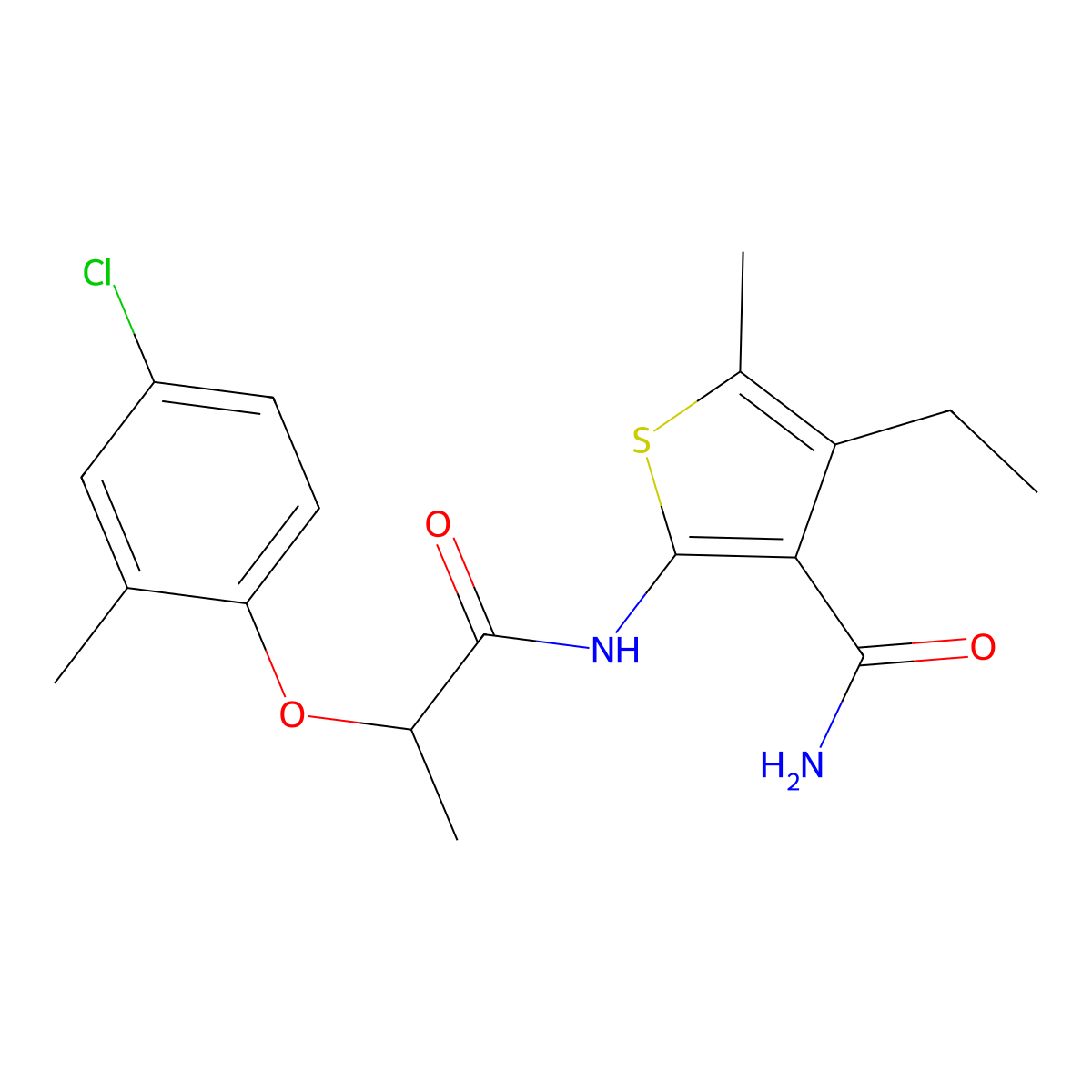 2-[2-(4-Chloro-2-methylphenoxy)propanoylamino]-4-ethyl-5-methylthiophene-3-carboxamide molecular structure, CAS 438617-25-5