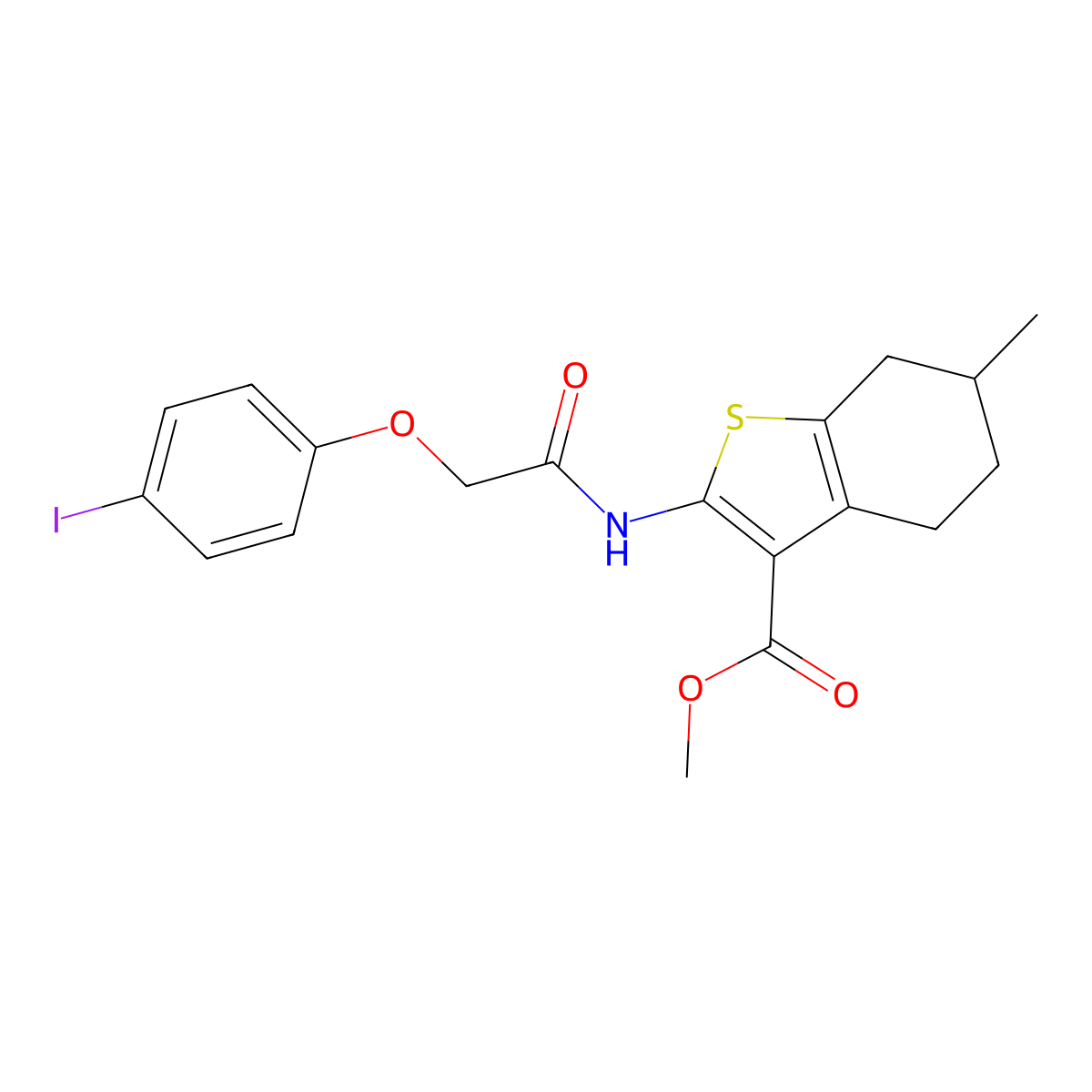Methyl 2-{[(4-iodophenoxy)acetyl]amino}-6-methyl-4,5,6,7-tetrahydro-1-benzothiophene-3-carboxylate molecular structure, CAS 438617-40-4