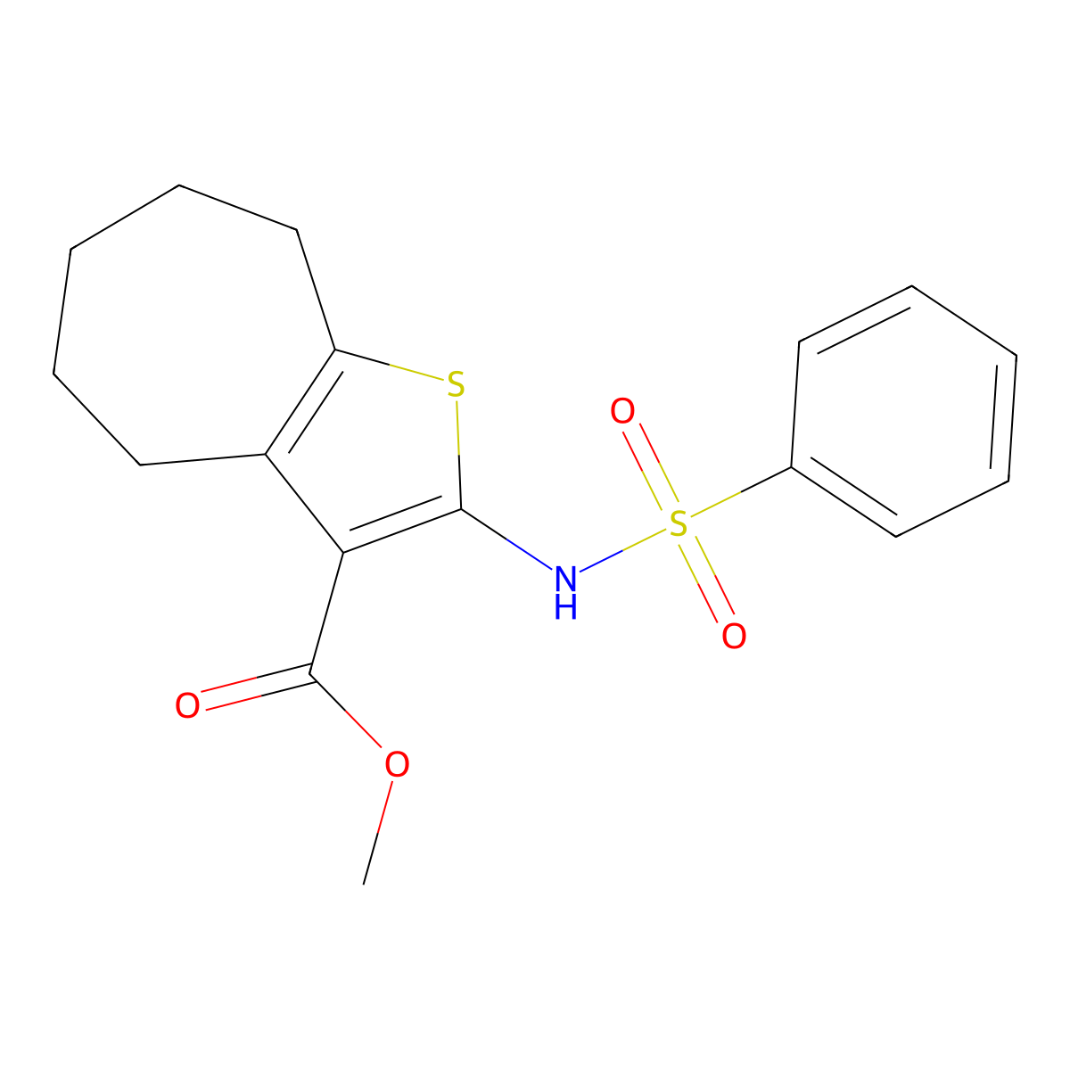 methyl 2-[(phenylsulfonyl)amino]-5,6,7,8-tetrahydro-4H-cyclohepta[b]thiophene-3-carboxylate molecular structure, CAS 438617-98-2