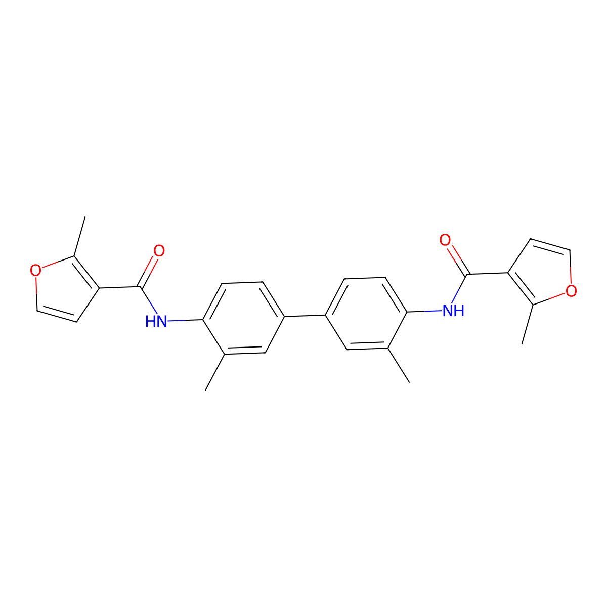 2-methyl-N-[2-methyl-4-[3-methyl-4-[(2-methylfuran-3-carbonyl)amino]phenyl]phenyl]furan-3-carboxamide molecular structure, CAS 438618-29-2